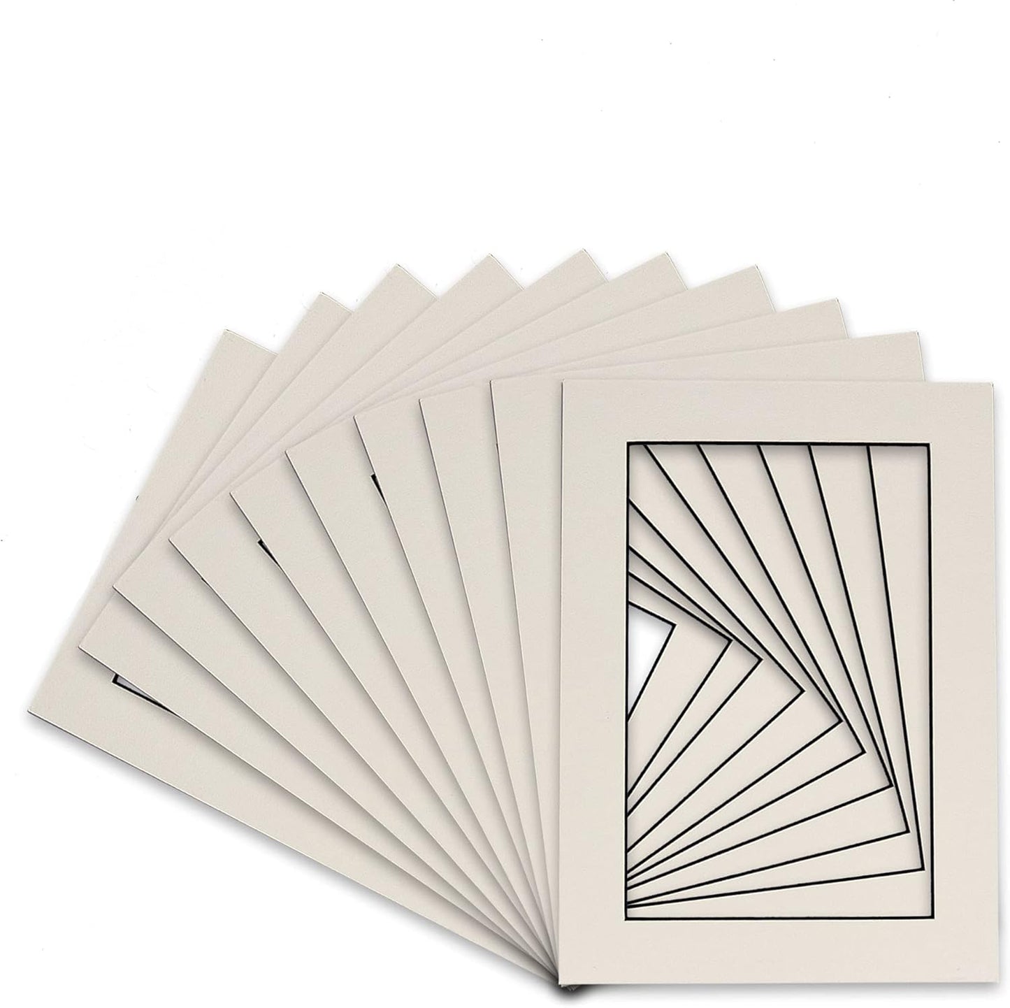 Pack of TEN 8x10 Mats Bevel Cut for 5x8 Photos - Acid Free White with Black Core Precut Matboards For Pictures, Photos, Framing - 4-ply Thickness