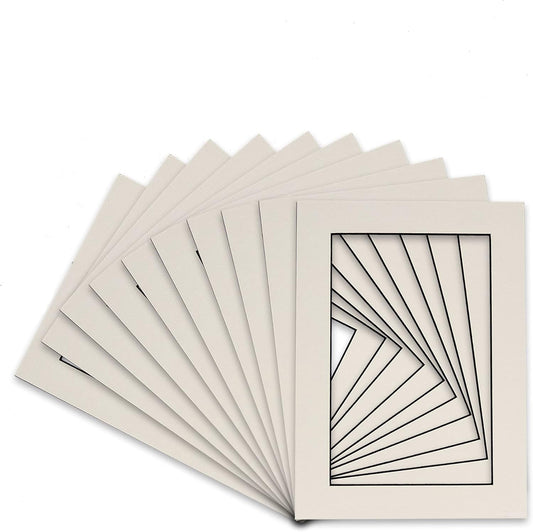 Pack of TEN 11x14 Mats Bevel Cut for 8.5x11 Photos - Acid Free White with Black Core Precut Matboards For Pictures, Photos, Framing - 4-ply Thickness