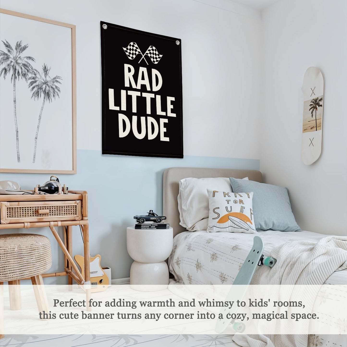 Race Car Room Decor, Rad Little Dude Linen Canvas Banner for Boy Room Decor, Playroom Toddler Boys Bedroom Kidsroom Decor 18x25 Inch