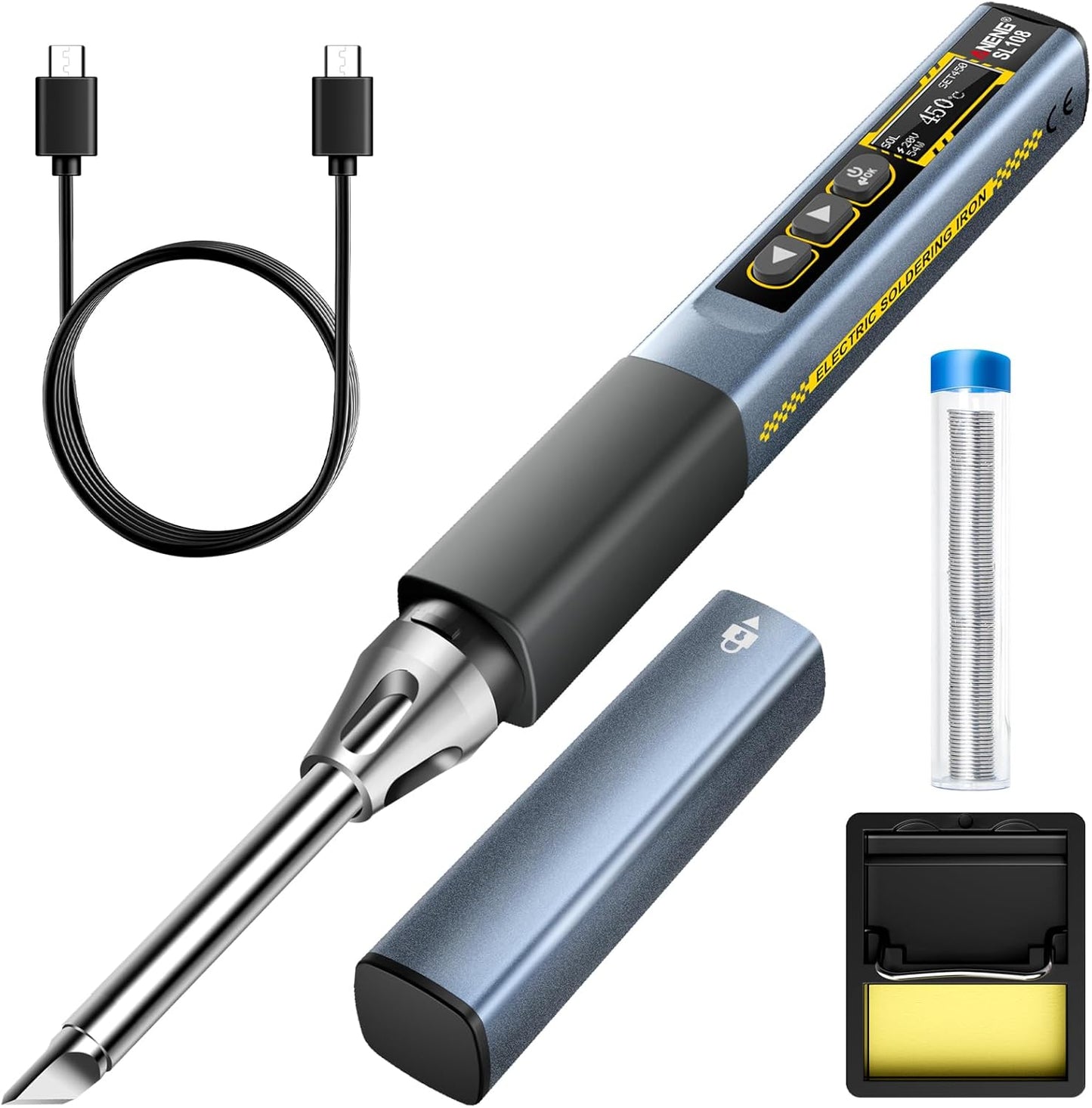 Soldering Iron Kit, Portable Corded Soldering Iron 95W 3S Fast Heating 212-842℉, Pre-set 3 Groups Temperature Portable Welding Tools for Metal Electric Repairs DIY (SL108)