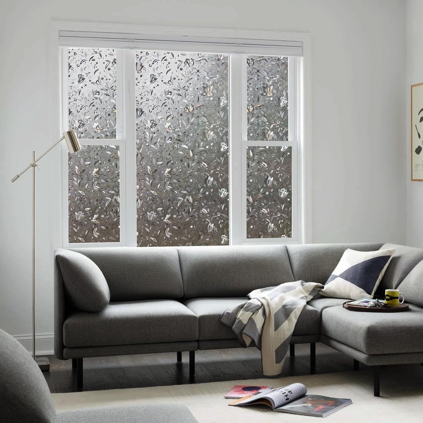 LEMON CLOUD Window Film, Decorative Window Privacy Film, Window Film Privacy Static Cling Frosted, Anti-UV Sun Blocker Heat Control for Home(Grayish Black, 35.4 x 157.4 inches)