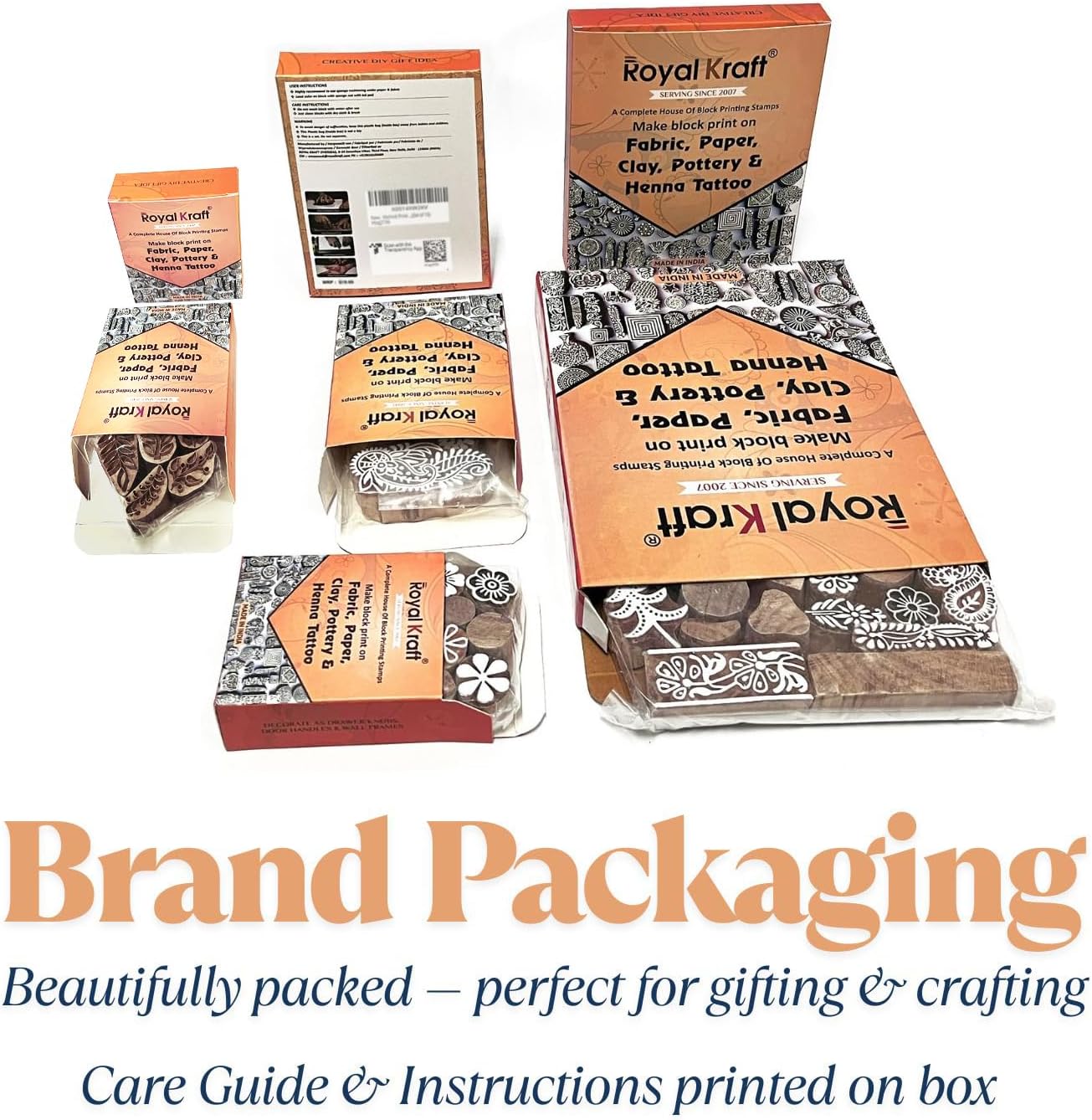 Royal Kraft Wooden Stamps for Block Printing on Saree Border, Textile, Clay, Pottery, Tattoo (Set of 10) MXtag0002