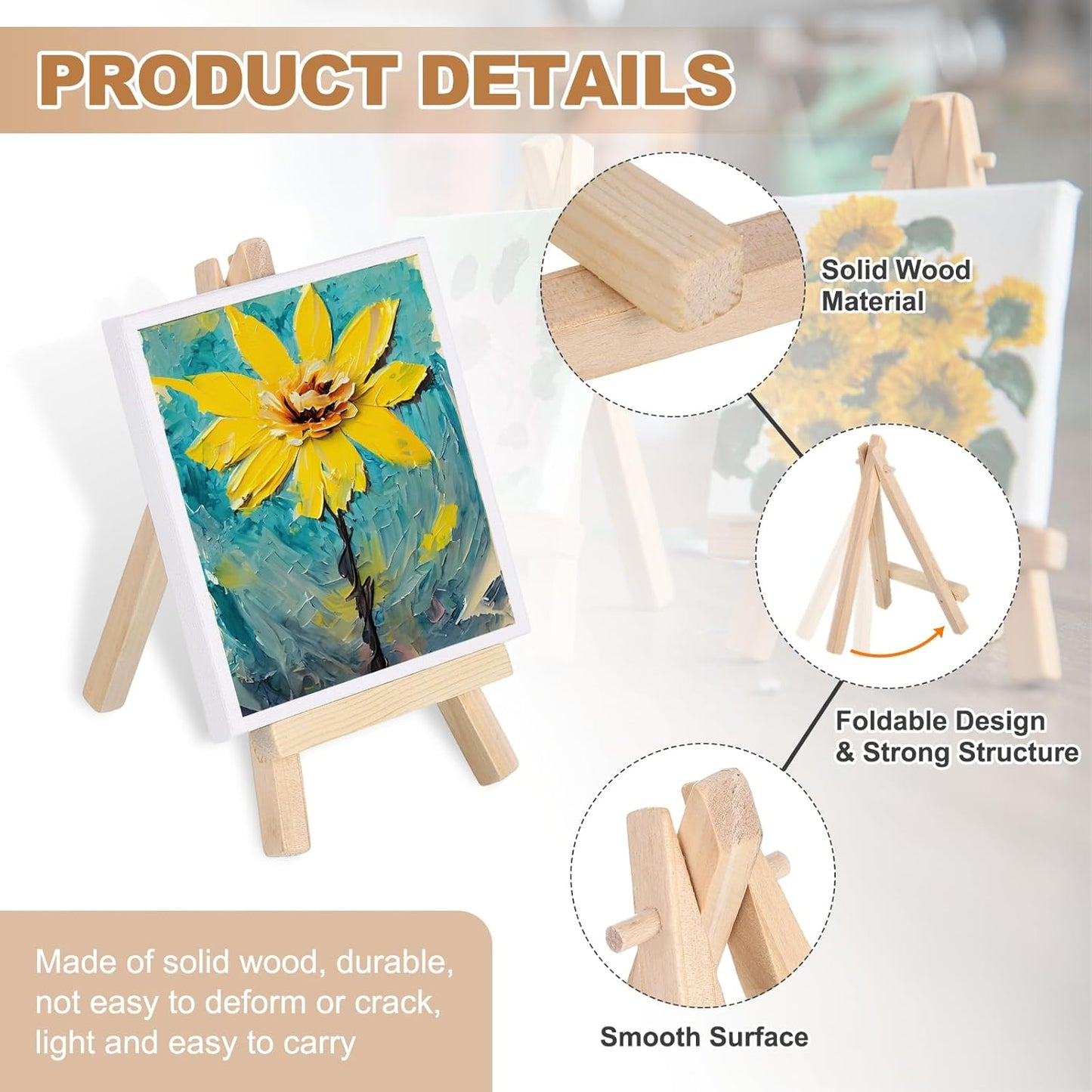 MECCANIXITY Mini Wood Display Easels, 4.9"x2.8"A-Frame Painting Tabletop Easels Holder Stand for Artists Beginners Displaying Small Canvases Art Photos Business Cards(Pack of 12, Wood Color)