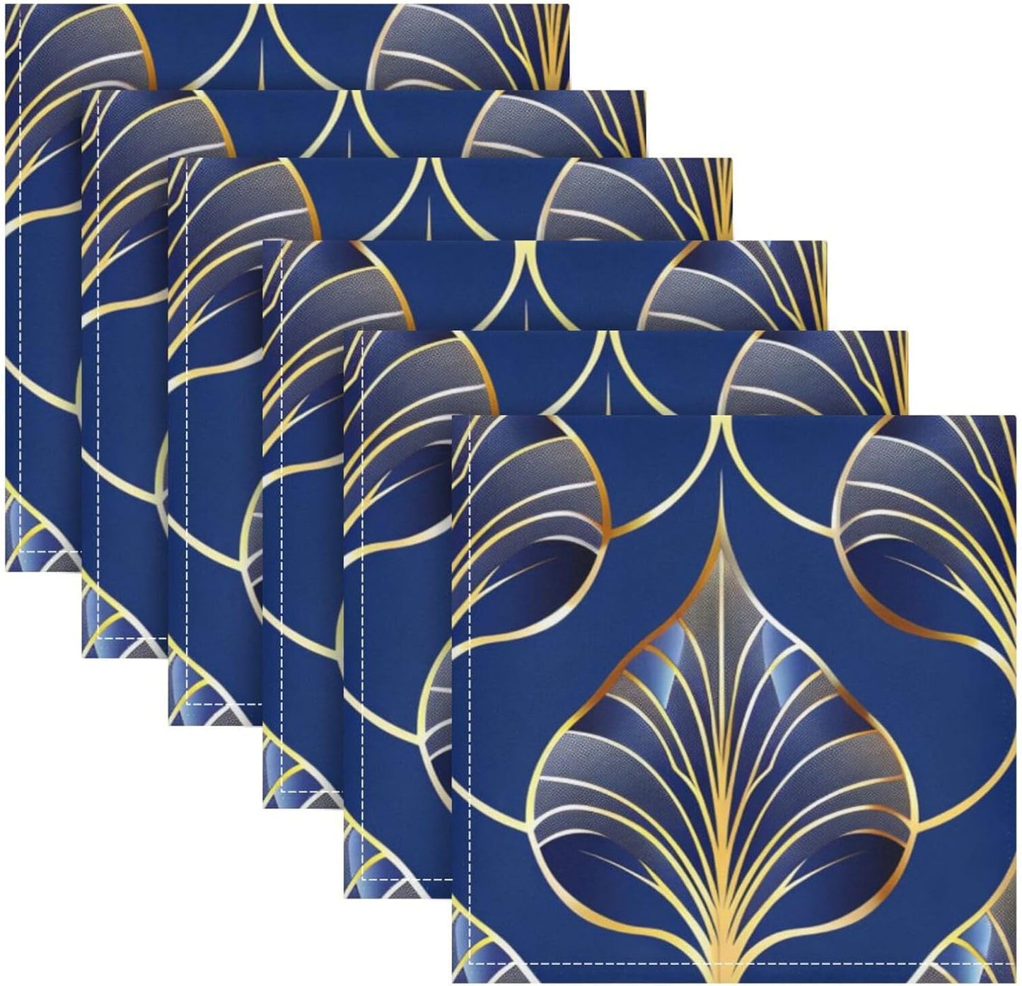 ALAZA Art Deco Floral Royal Blue & Gold Cloth Napkins Set of 4, 20x20 Inch Washable and Reusable Napkin for Decoupage Dinner Party Everyday Use