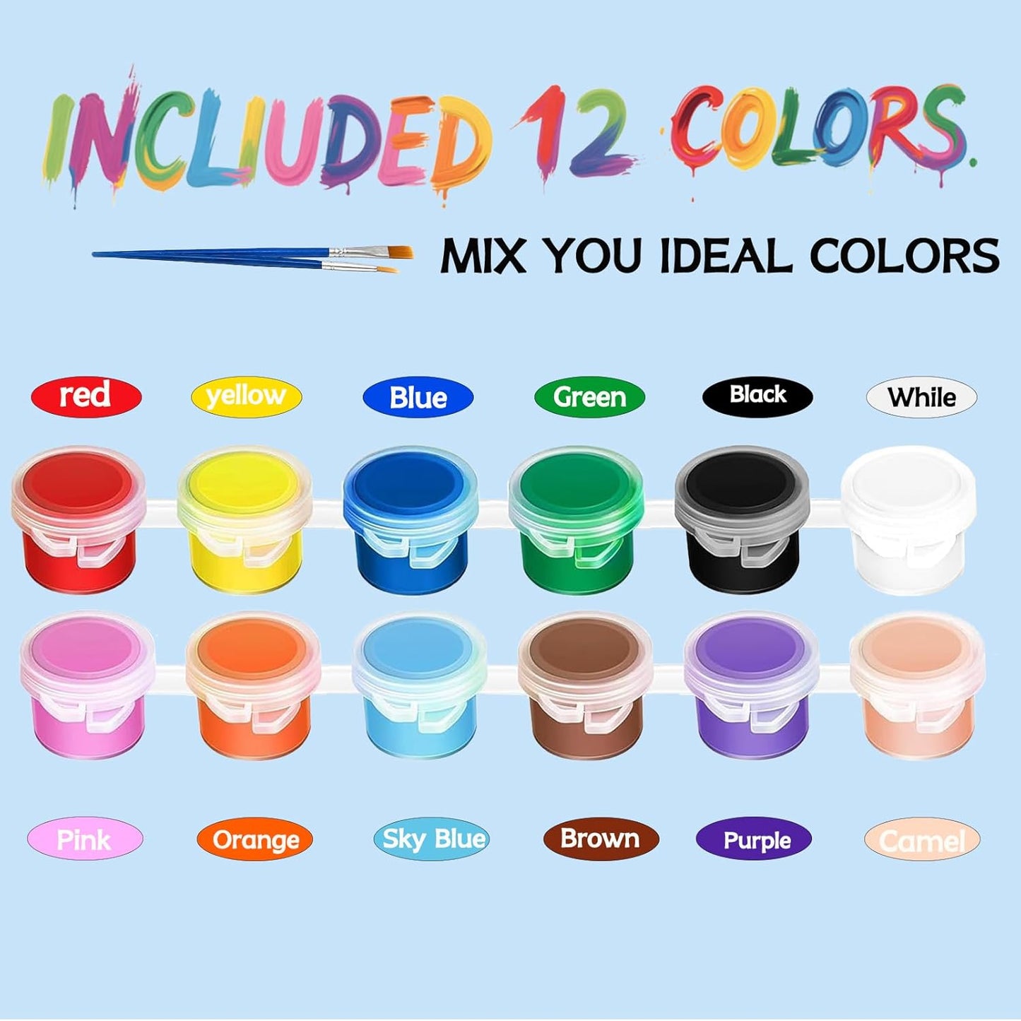 40 Pack Mini Acrylic Paint Set, 12 Colors Washable Paint Strips for Kids & Adults - Includes 80 Brushes, 480 PCS kids Paint Kits for Easter Eggs, Birthday, Classroom Party，school supplies
