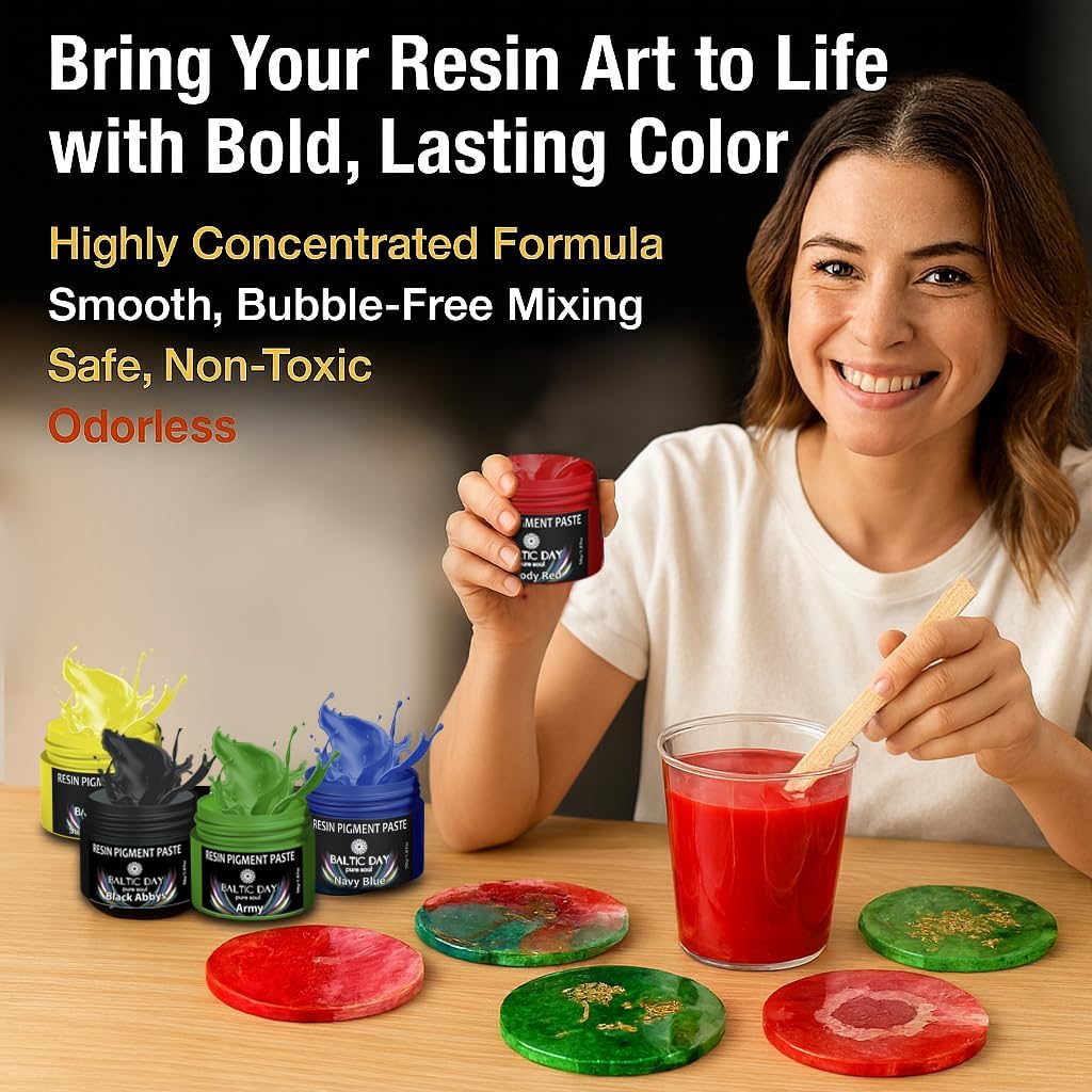 BALTIC DAY 50 Color Epoxy Pigment Paste Set – Opaque Resin Colorant, High Concentration Epoxy Dye & Mica Powder for Resin Art, Jewelry Making, Tumblers, Coasters, River Tables & DIY Crafts