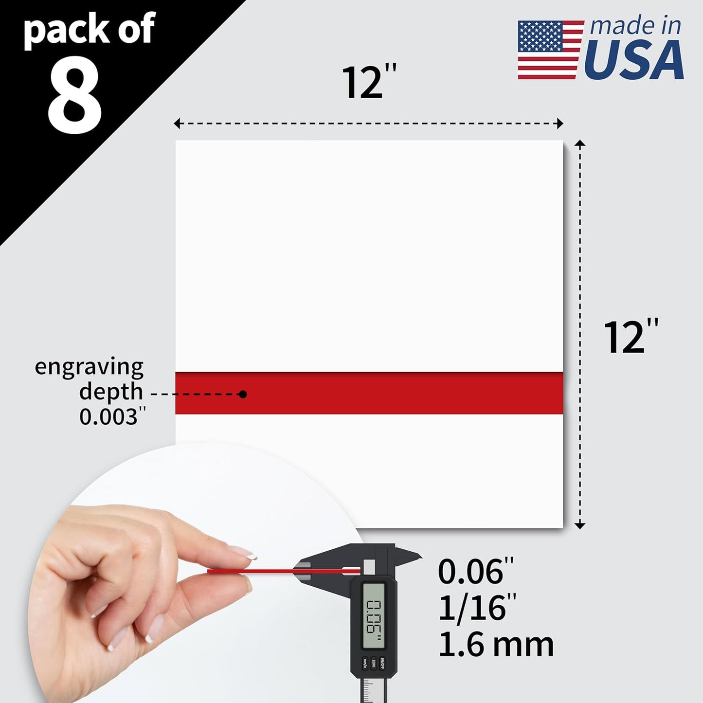 Trotec TroLase | 12"x12"x1/16", 8 Pcs | White/Red | 2 Ply | Modified Acrylic | Laser Engraving Double Color Plastic Sheet | Engraving Blanks for Laser, Saw, Guillotine | Made in USA