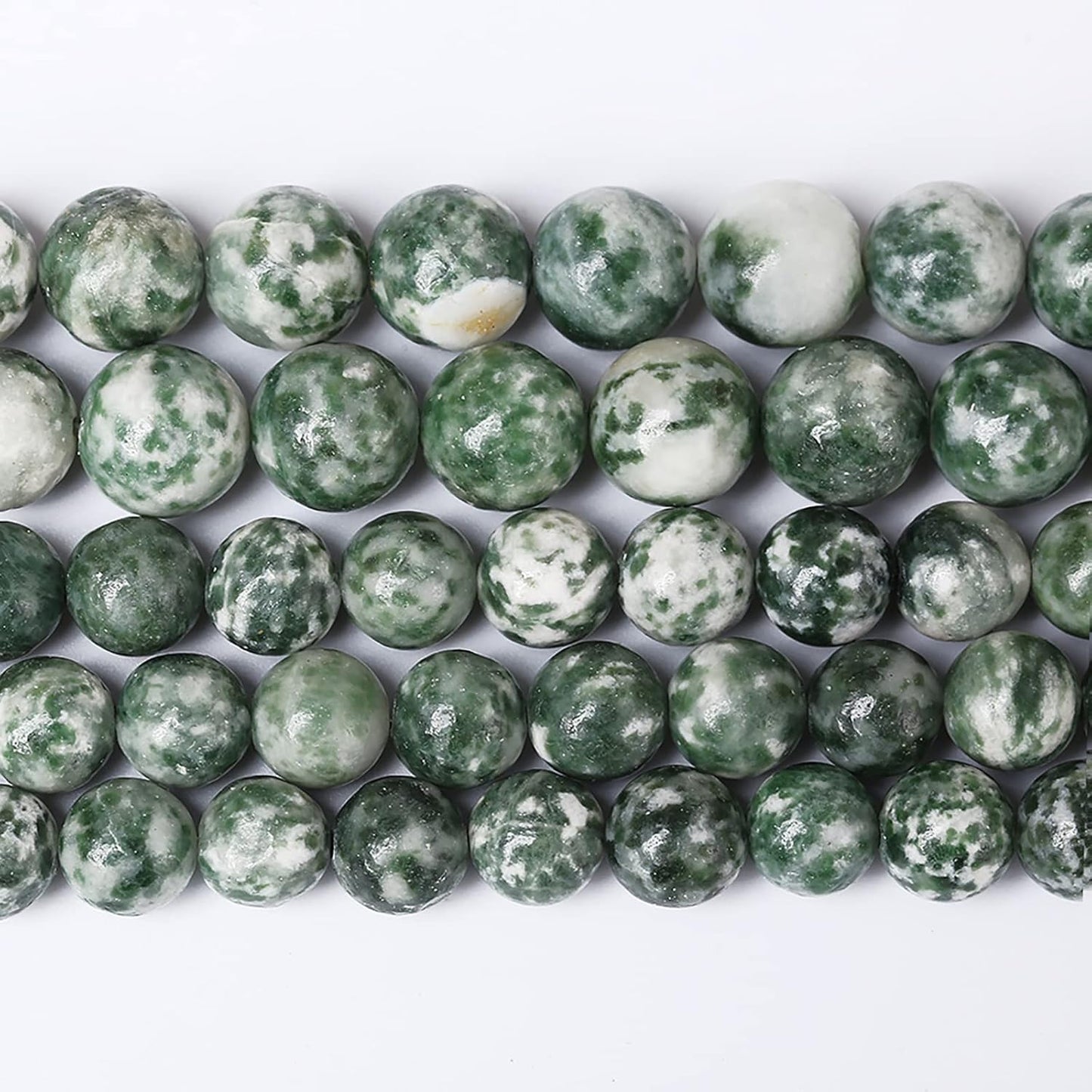 45pcs 8mm Natural Green Spot Stone Stone Beads for Jewelry Making Loose Spacer Round Beads DIY Bracelets Necklaces 15" (8mm, Green Spot Stone)
