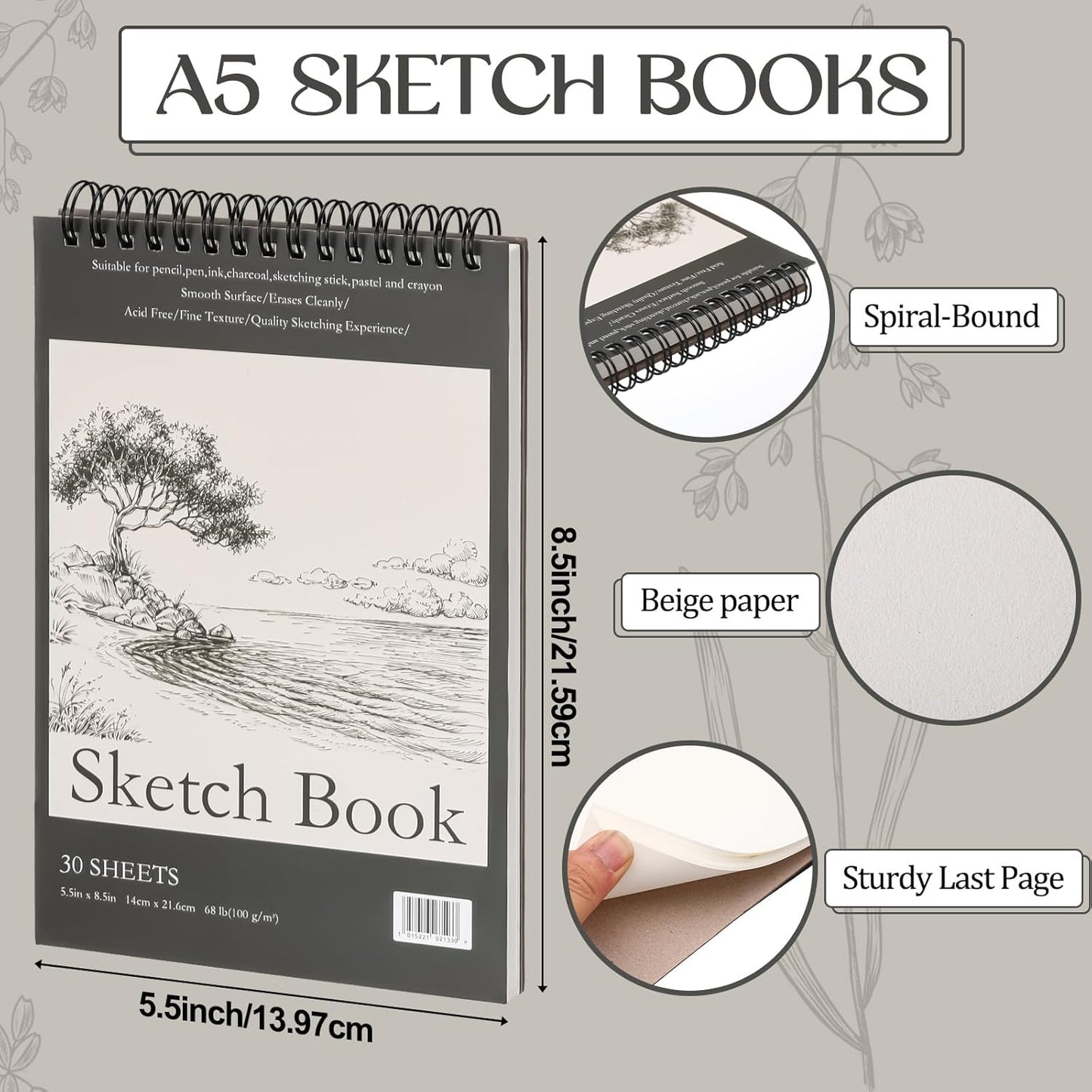 Jexine 60 Pcs 5.5'' x 8.5'' Top Spiral Bound Sketch Book 30 Sheet Each(68lb/100gsm), Sketching Drawing Pad Bulk Artist Sketch Pad Kids Drawing Paper Art Sketchbook for Painting (Tree)