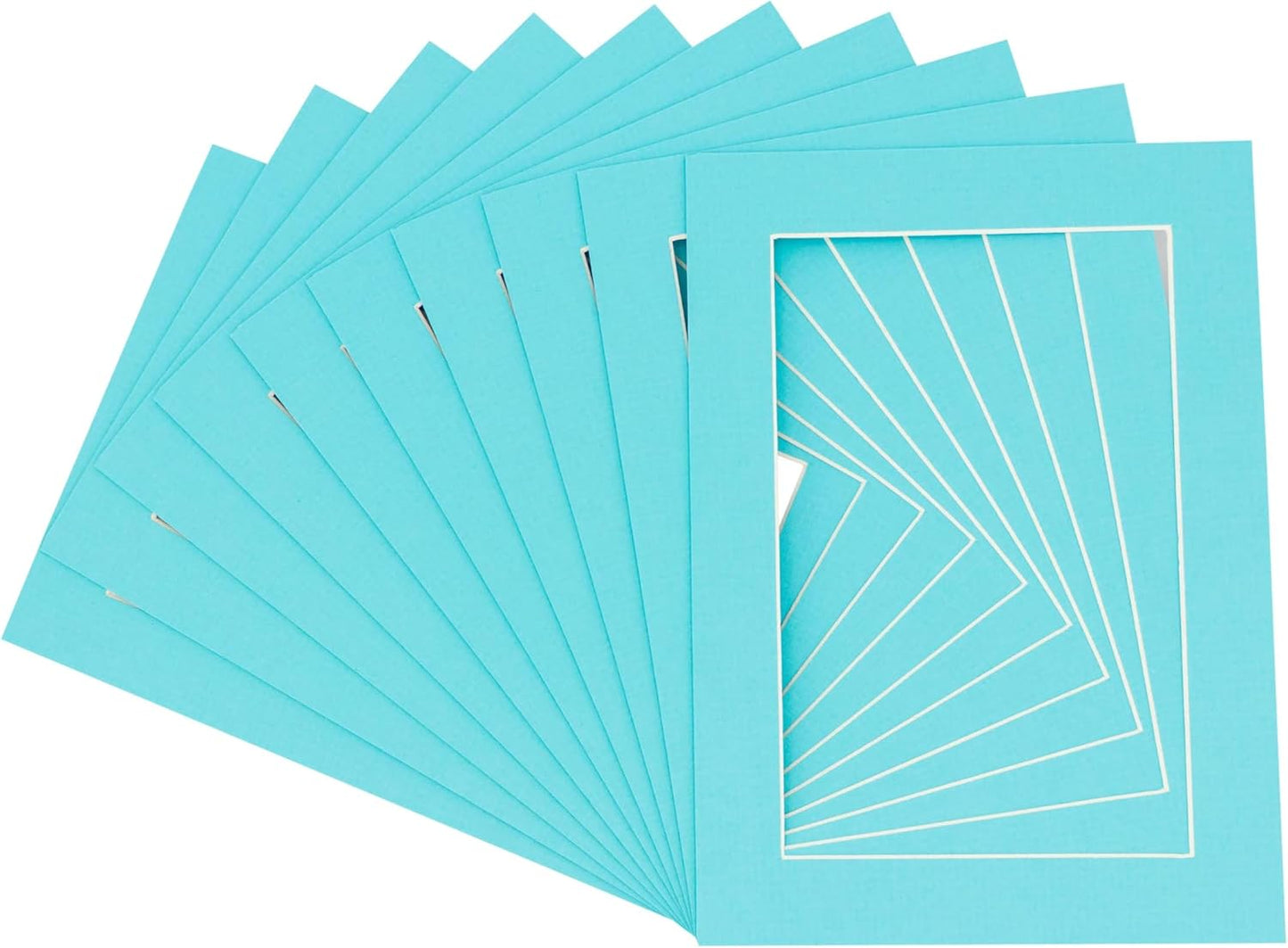 Pack of Ten 8.5x11 Mats Bevel Cut for 7x9 Photos - Acid Free Aquamarine Blue Precut Matboards for Pictures, Photos, Framing - 4-ply Thickness