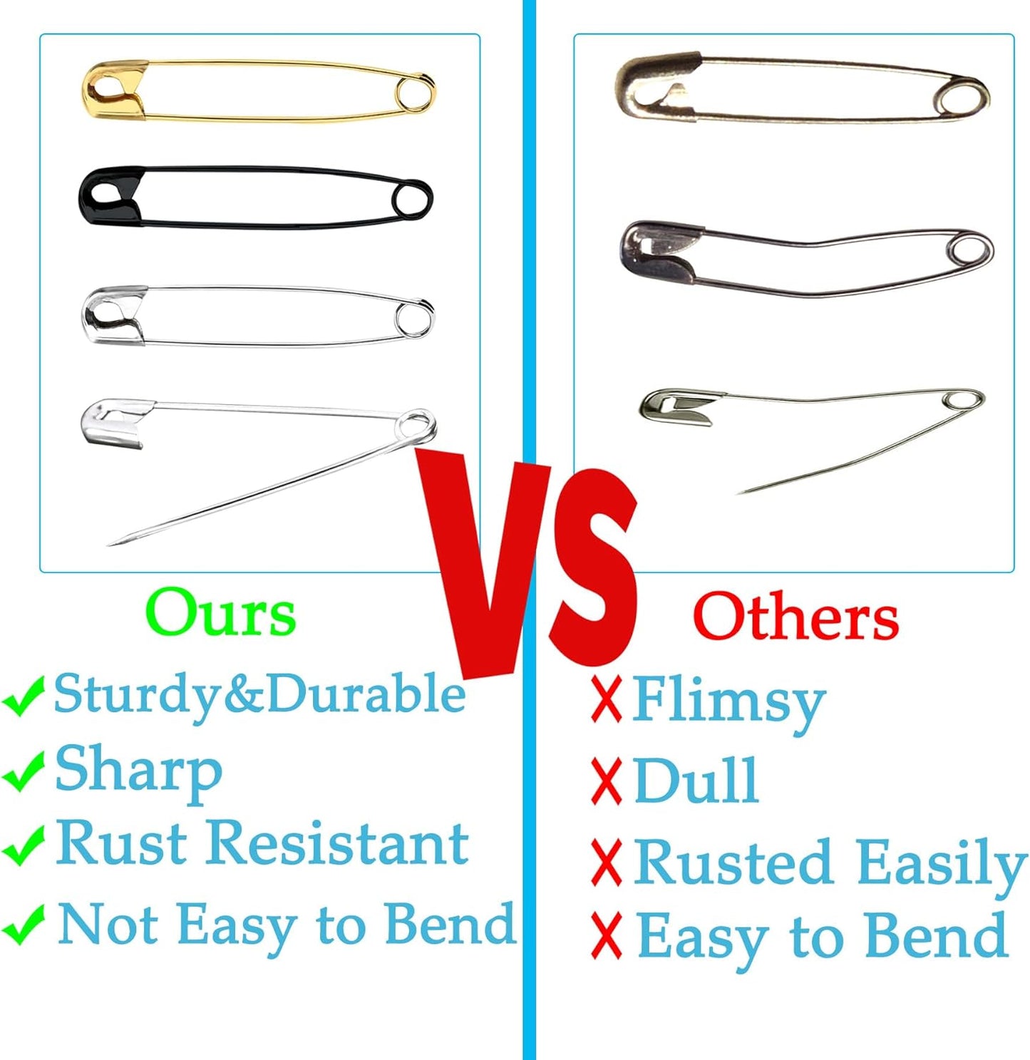 100PCS Small Safety Pins, 2.1 inch, Rust-Resistant Nickel Plated Steel, Sharp Edge for Clothes, Sewing, Arts & Craft, Decorative (Silver)