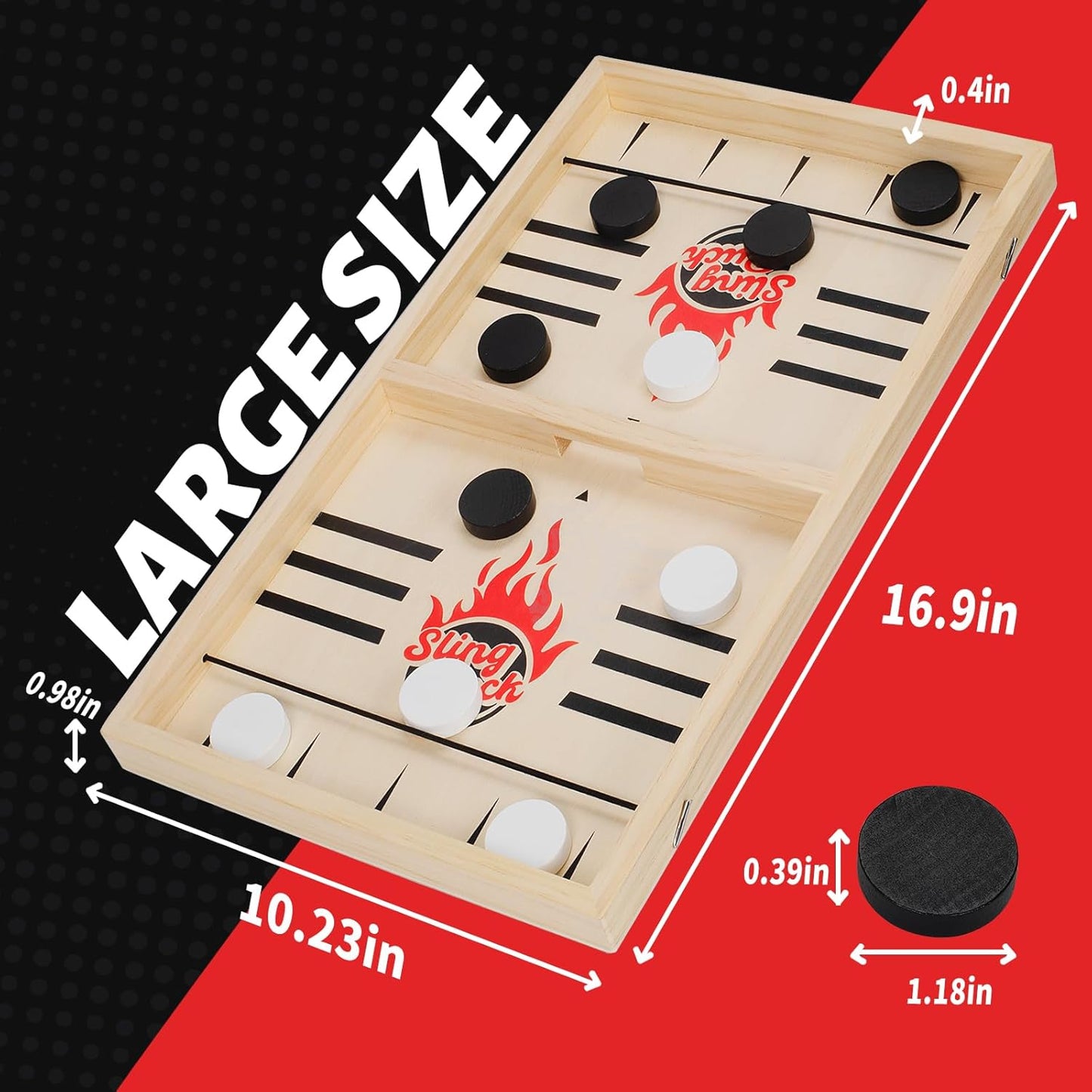 Large Fast Classic Slingshot Puck Game, Wooden Hockey Board Games for Family Night, Table Game for Adults and Kids, 2 Player Games for Ages 6 and Up, Test Speed and Accuracy, Air Hockey