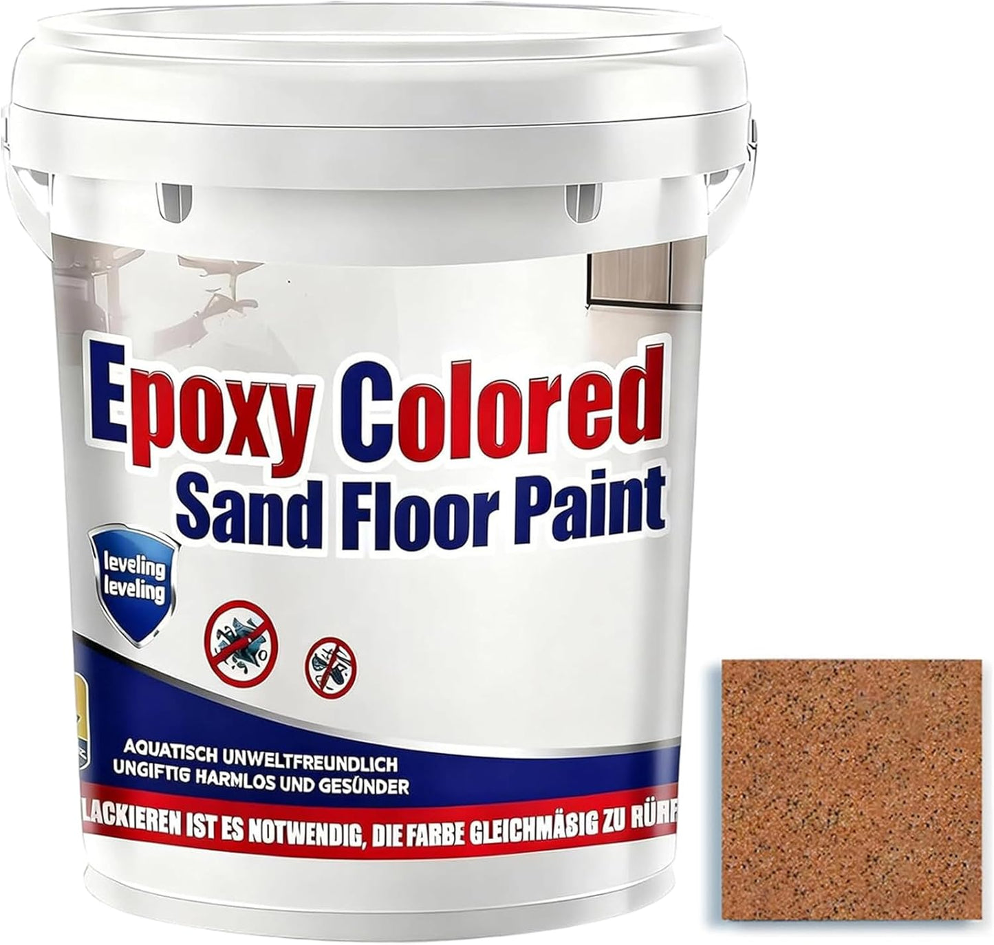 Epoxy Colored Sand Floor Paint, Epoxy Floor Paint for Concrete, High Gloss Marble Effect Coating, Waterproof Non-Slip Concrete Paints, Suitable for Indoor/Outdoor Use (Orange,64 oz/2 kg)