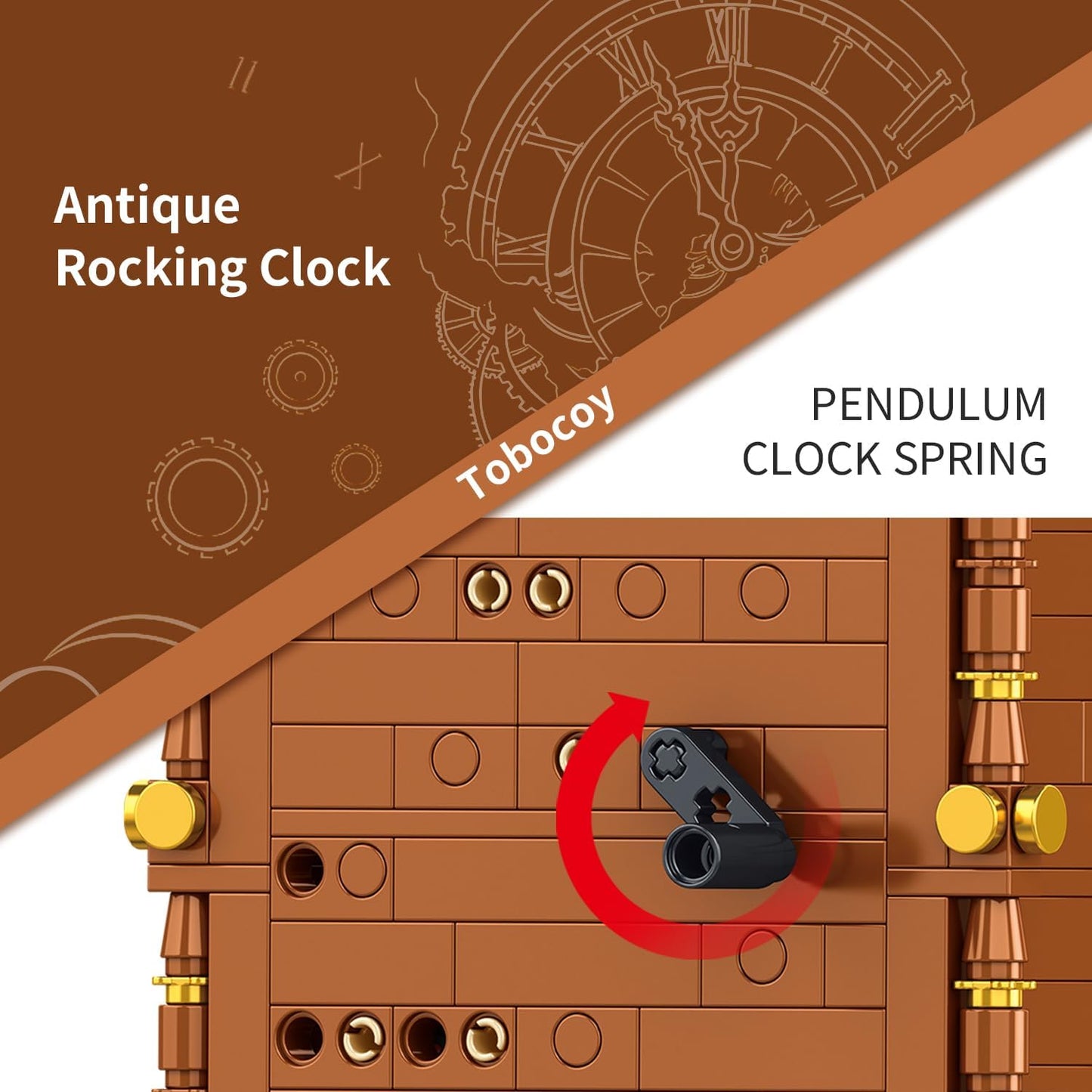 Vintage Swing Clock Building Blocks Set – 751 PCS Real Working Mechanical Clock with Alarm, Moving Pendulum & Rotating Dial, Retro Steampunk Decor Gift for Adults & Teens, Compatible with Lego Sets