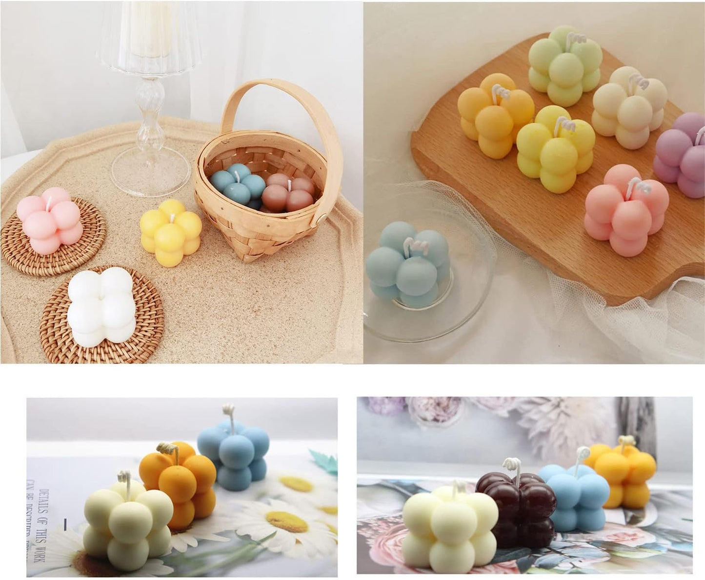 Konrisa 3D Bubble Candle Molds, 15 Cavity Cube Silicone Molds for Candles Making Soy Wax, Bubble Cake Molds for Baking Chocolate Dessert Cheesecake Mousse Cake Jelly Pudding