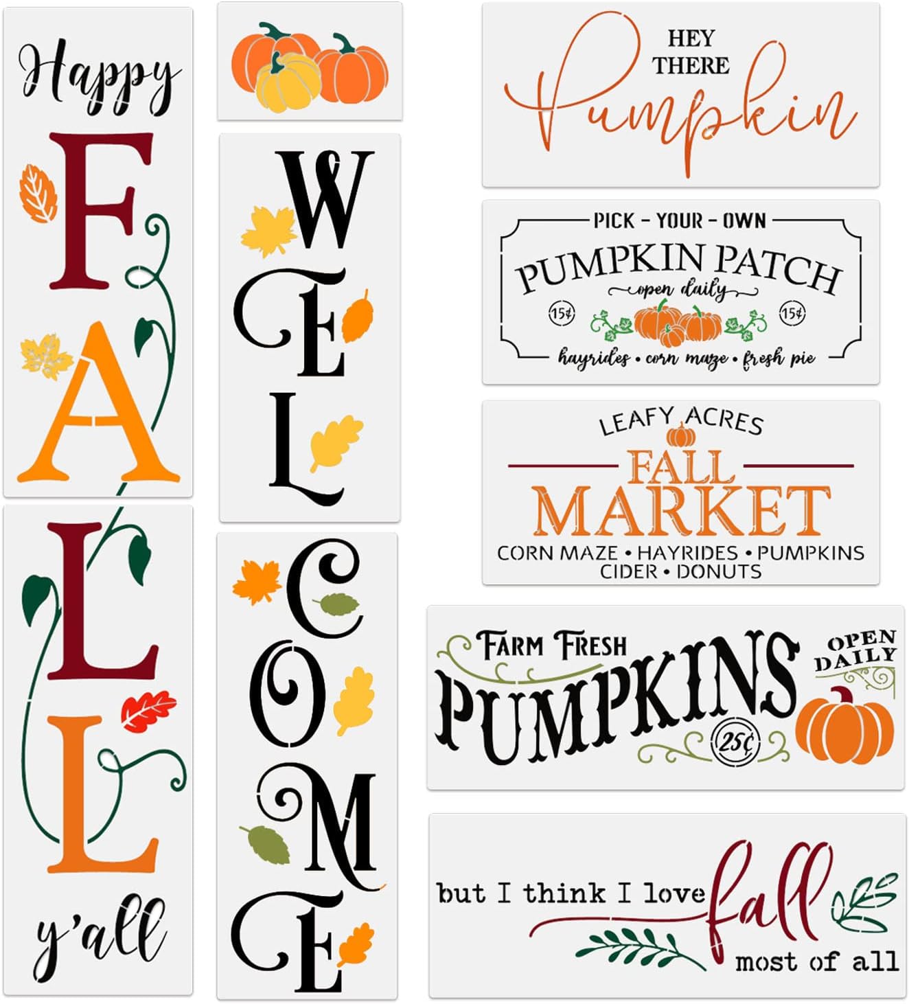 Fall Stencils for Painting on Wood Reusable Pumpkin Stencil Thanksgiving Drawing Templates Large Welcome/Happy Fall Y’All Porch Sign