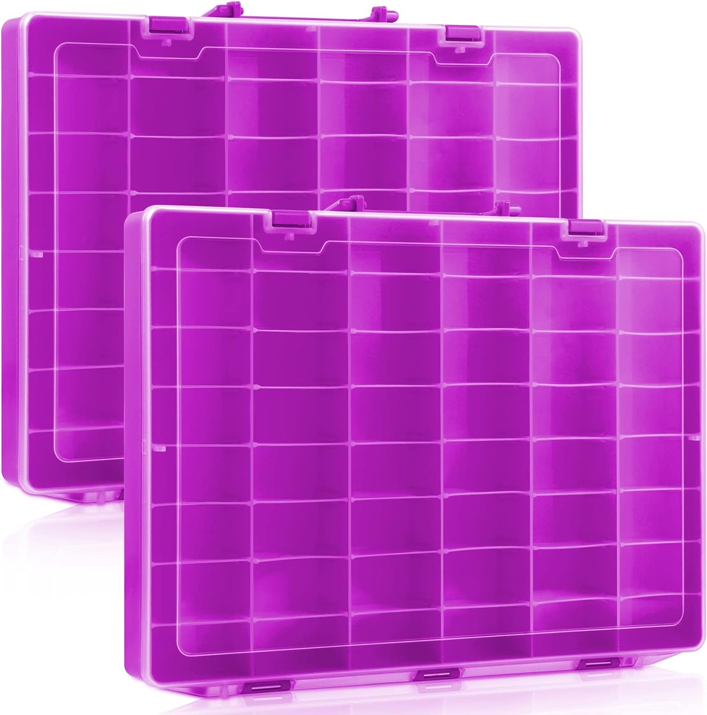 Juexica 2 Pcs Large 48 Grids Plastic Storage Bead Organizer Box, Tackle Box, Compartment Organizer Container with Adjustable Dividers for Jewelry Art Crafts Toys Screw Small Parts(Purple)