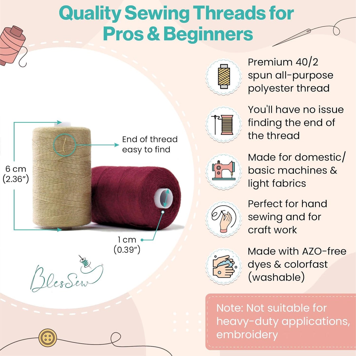 Sewing Thread-24 Spools of Polyester Thread for Sewing Machine for Beginners, Hand Stitching & Quilting-1000 yds Each in 22 Colors+Bonus Black & White