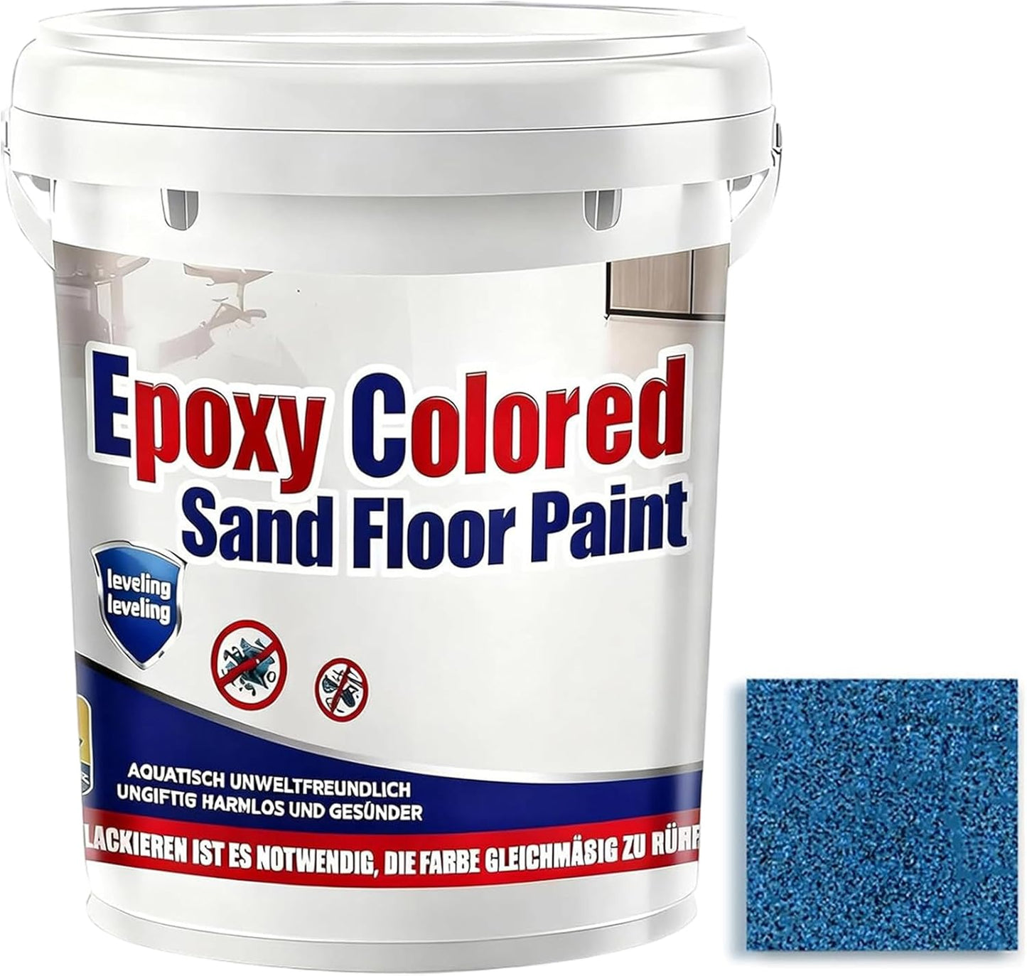 Epoxy Colored Sand Floor Paint, Epoxy Floor Paint for Concrete, High Gloss Marble Effect Coating, Waterproof Non-Slip Concrete Paints, Suitable for Indoor/Outdoor Use (Dark Blue,96 oz/3 kg)