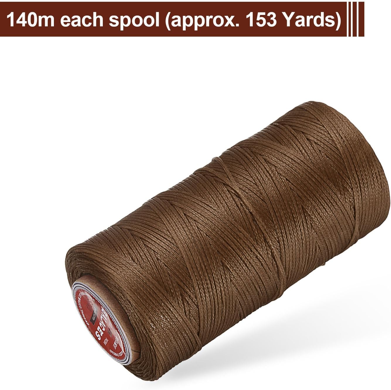 uxcell Flat Leather Sewing Waxed Thread, 140m / 153 Yards Polyester Wax String, 300D Wax Stitching Cord for Leather Crafts, Bookbinding, Bracelets Braided, Brown