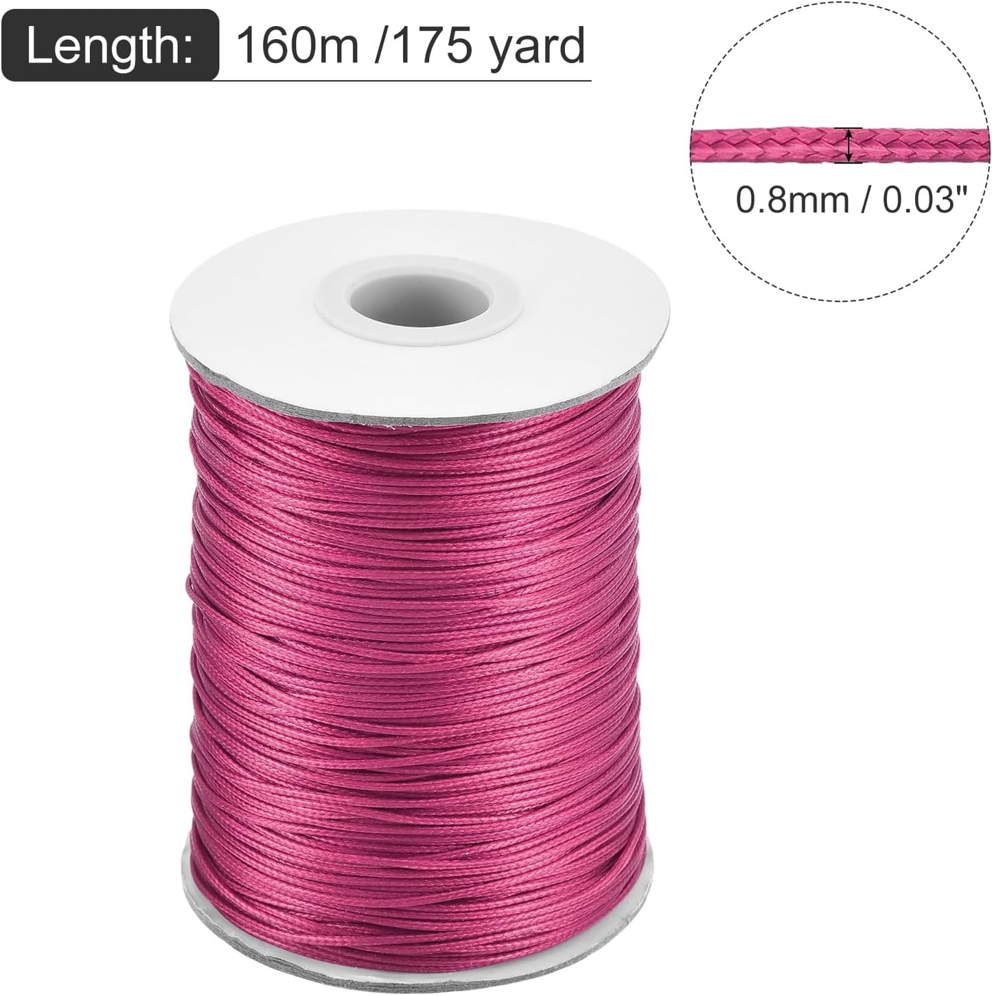 MECCANIXITY Waxed Cord 0.8mm Waxed Polyester Cord 175 Yard Wax String for Bracelet Making,Necklaces, Beading,Jewelry Making and DIY Crafts(Dark Rose Red)