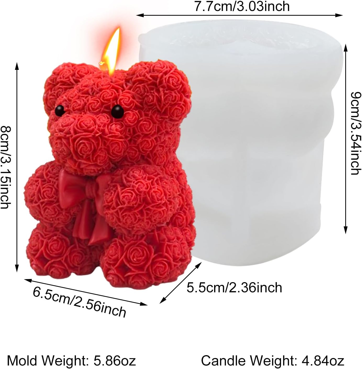 3D Bowtie Rose Bear Candle Mold - Teddy Bear Silicone Mold for DIY Handmade Soaps, Epoxy Resin Crafts, Father's Day Gifts, Birthday Gifts, Valentine's Day Gifts & Home Decorations