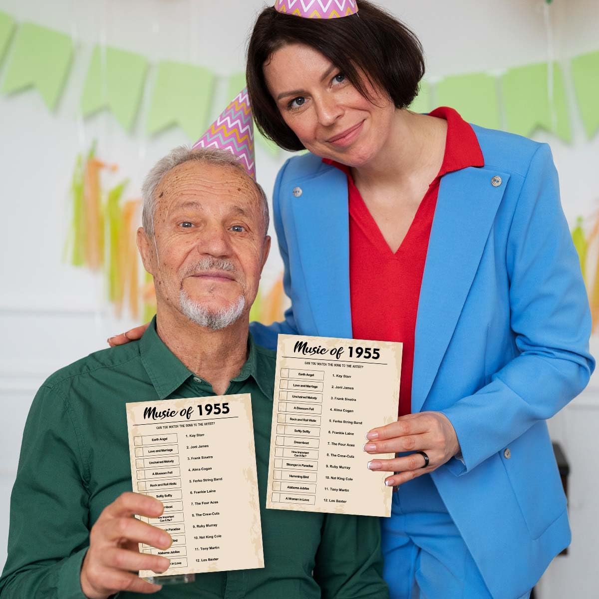 QUPT 70th Birthday Party Games, Music of 1955 Games, Birthday Party Supplies for Adults, Fun 1955s Party Game, Pack of 30 Cards