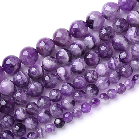 72PCS 10mm Natural Purple Dream Lace Amethysts Beads Crystal Round Loose Beads for Jewelry Making DIY Bracelet Necklace 32" 2 Strand