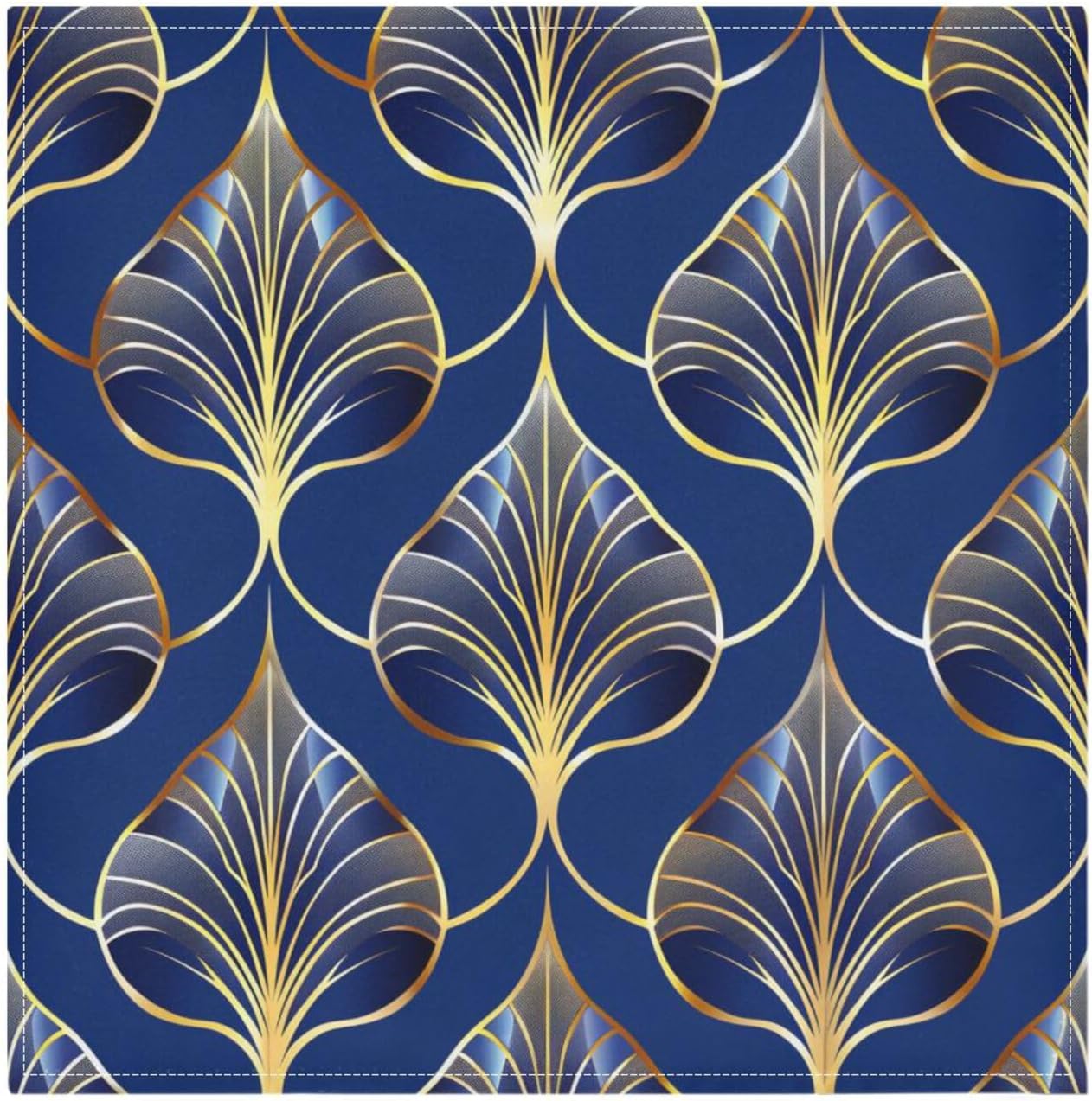 ALAZA Art Deco Floral Royal Blue & Gold Cloth Napkins Set of 1, 20x20 Inch Washable and Reusable Napkin for Decoupage Dinner Party Everyday Use