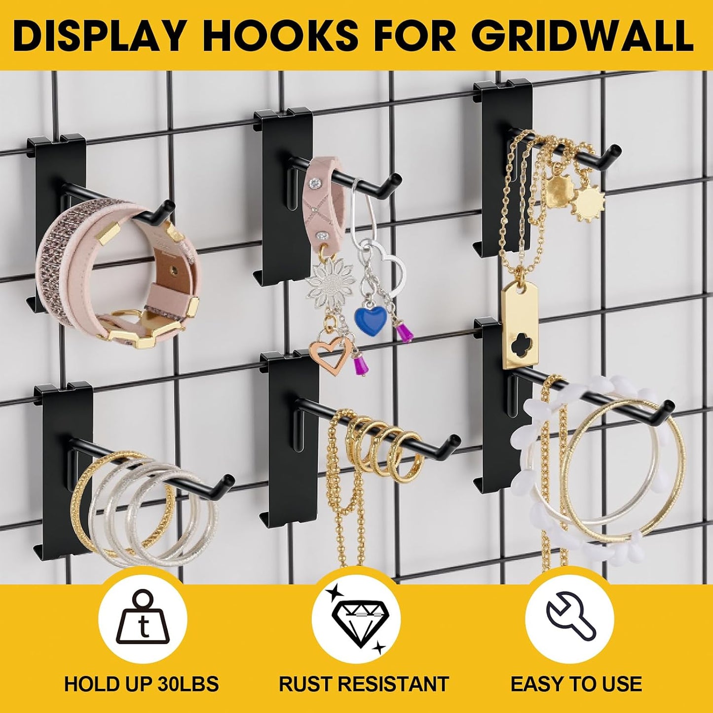 Gridwall Hooks 2 Inch, 60 Pack Heavy Dut Display Hooks for Grid Wall, Grid Panel Hooks Hangers, Grid Wall Accessories for Retail, Craft Shows, Home Setup, and Customized Display, Black