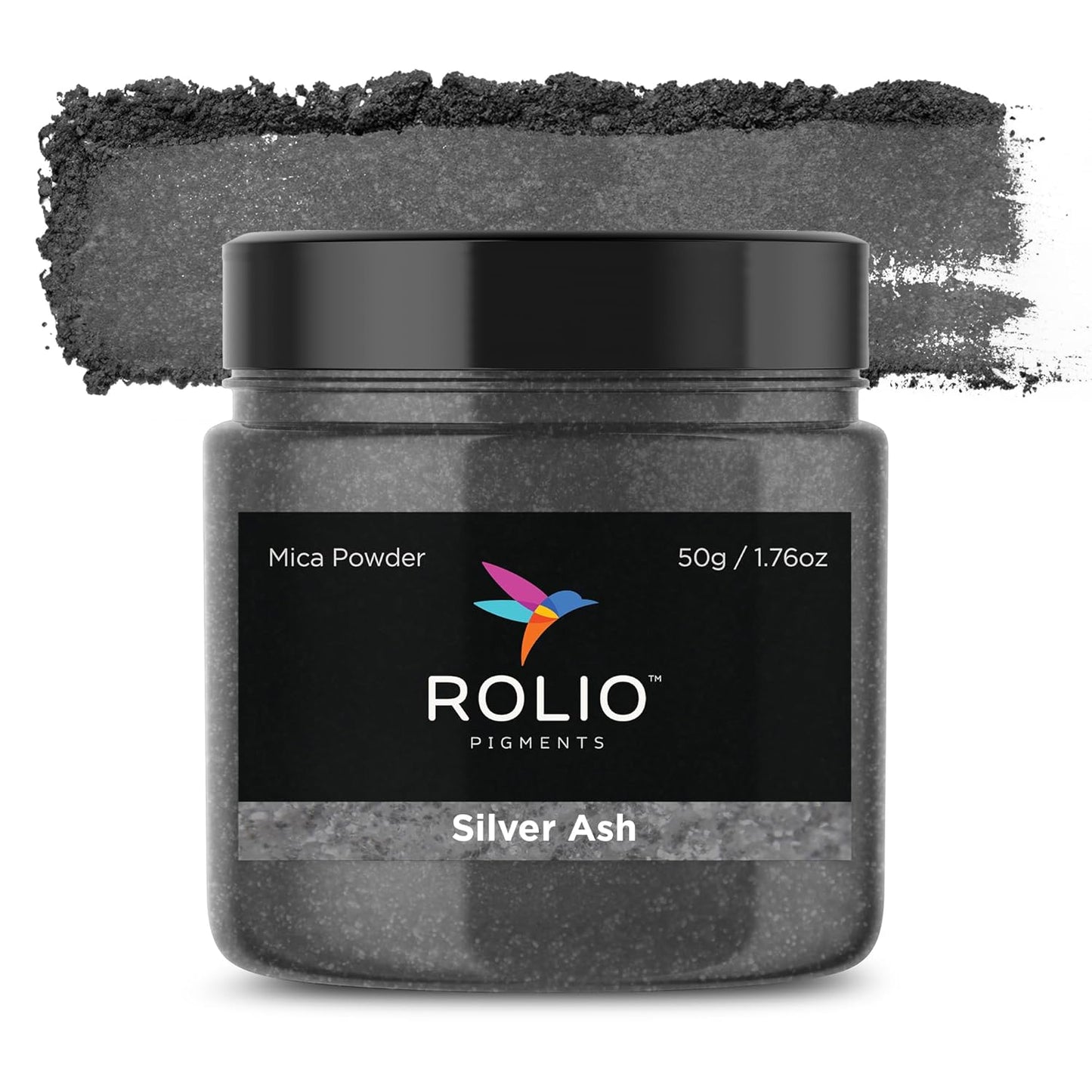 Rolio Premium Mica Powder - Silver Ash (50G / 1.76oz) - 1 Jar of Silver Mica Powder for Epoxy Resin, Dye, Soap Making, Nail Polish, Paint, Candle Making, Bath Bombs, Slime