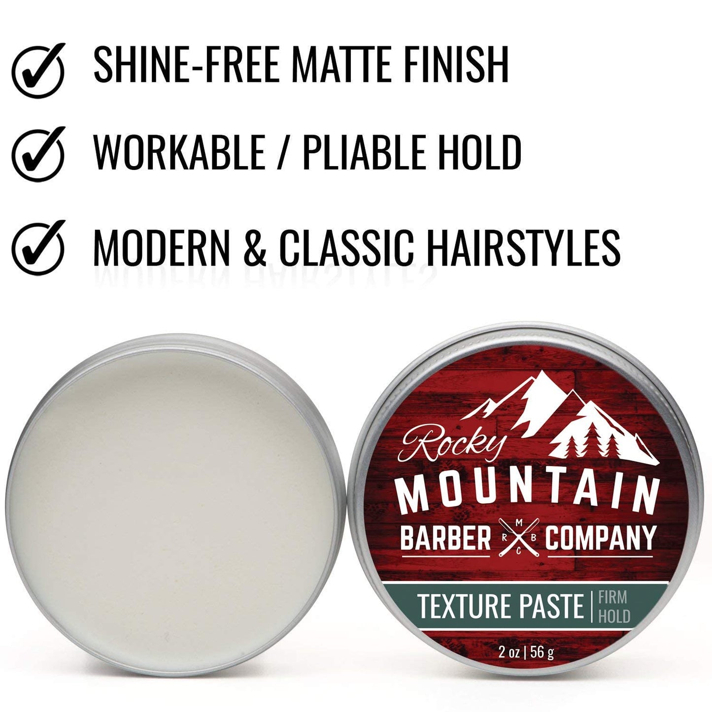 Rocky Mountain Barber Company Hair Paste for Men - Hair Styling Paste with Pliable Light-Firm Hold for All Hair Styles, Shine-Free Matte Finish - Easy to Wash Out, 2 oz