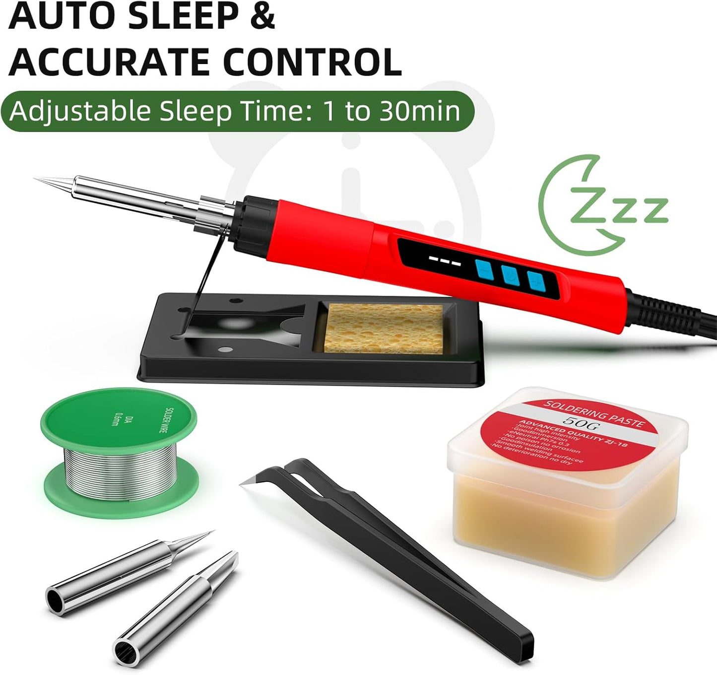 Soldering Iron Kit, 190W Soldering Gun, 110V LED Solder Kit for Electronics, Adjustable Temperature 356-932℉, Includes Solder Wire, Sucker, Tips, Stand, Tweezers, Paste and Solid Wood Box, Red