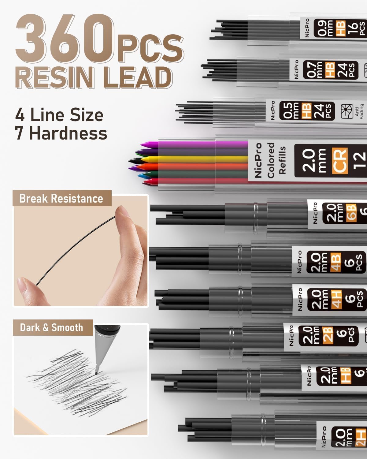 Nicpro 35PCS Gold Art Mechanical Pencils Set, 3 PCS Metal Drafting Pencil 0.5 mm & 0.7 mm & 0.9 mm & 3 PCS 2mm Lead Holder (6B 4B 2B HB 2H 4H Colors) For Sketching Drawing