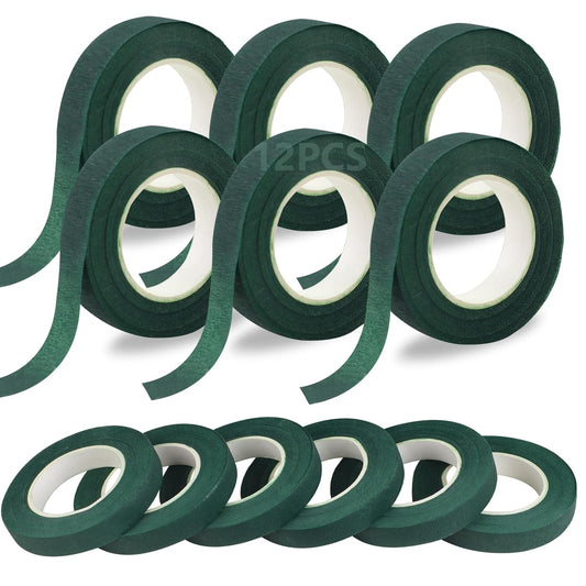 12 Roll Floral Tape 1/2inch Flower Tape Dark Green, Floral Tapes for Bouquet Stem Wrapping and Floral Crafts, Wedding Bouquet