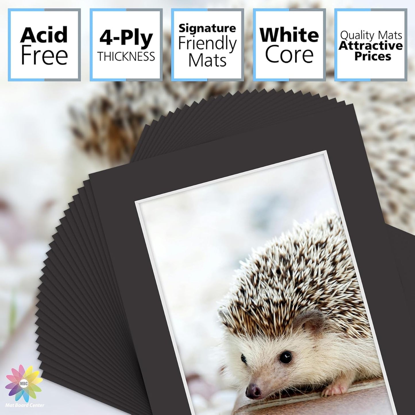 Mat Board Center, Pack of 25, 5x7 for 4x6 Black Mats - Acid Free, 4-ply Thickness, White Core - for Pictures, Photos, Framing