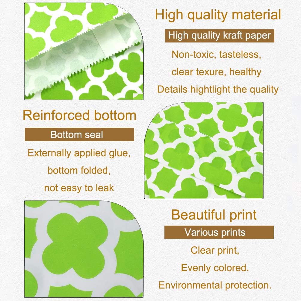 KEYYOOMY 200 Pcs Lime Green Candy Buffet Bags Small Cookie Bags Polka Dot Paper Treat Bag for Wedding Birthday Party (5 inch x 7 inch)