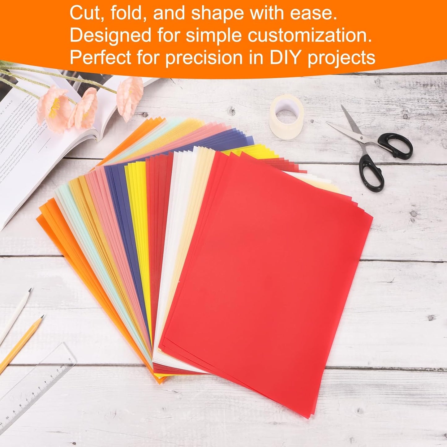 MECCANIXITY Colored Vellum Paper, 20 Sheet Red Transparency 11.7 x 8.2 Printable Vellum Paper, Translucent Vellum Sheets for Printing Wedding Invitations, Ink Jet Laser Printer