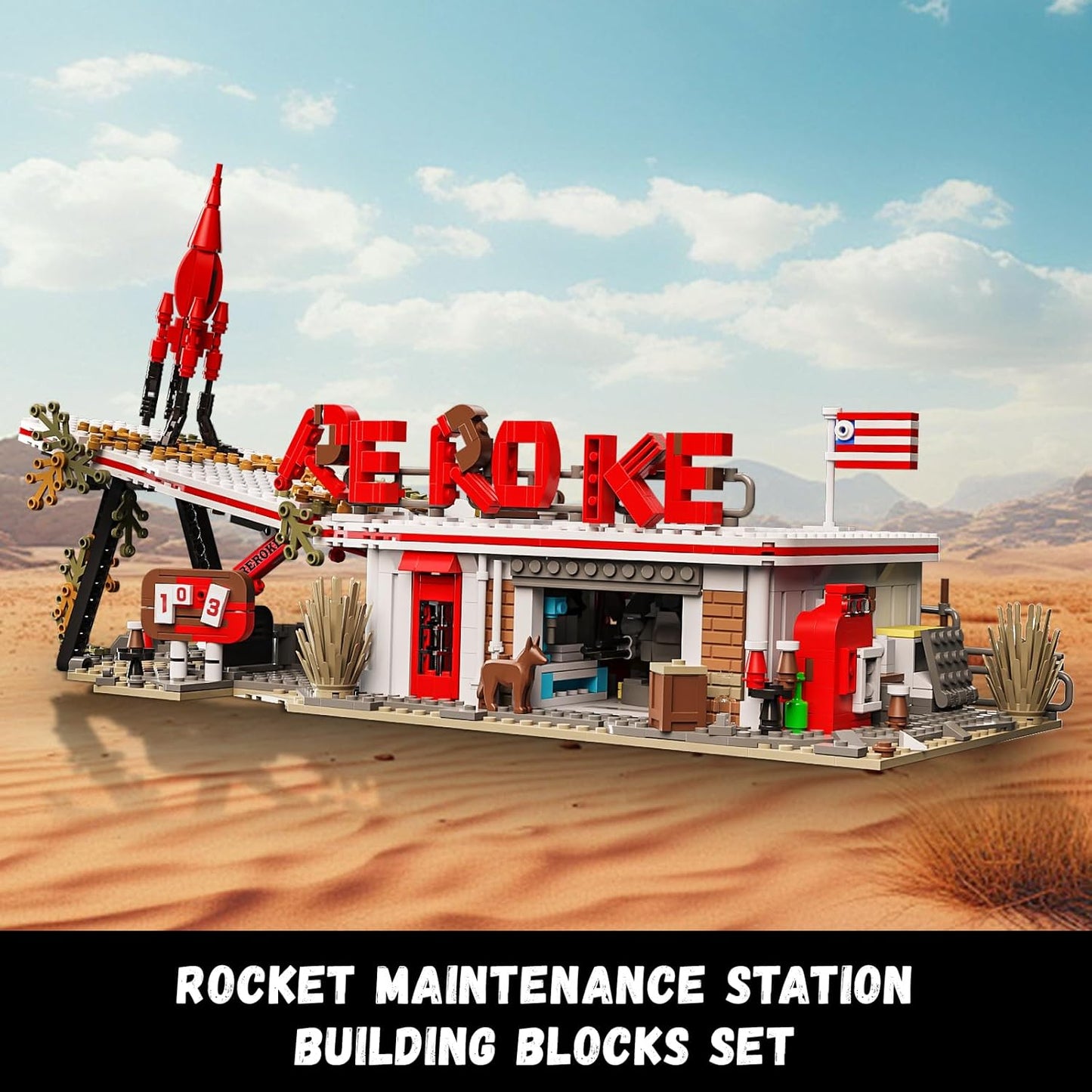 Rocket Gas Station Building Blocks Set, MOC Rocket Architecture Toy Model Kit for Collectors, Compatible with Lego for Adults, Gift Idea for Kids & Teens Boys 8-14 (1526 PCS)