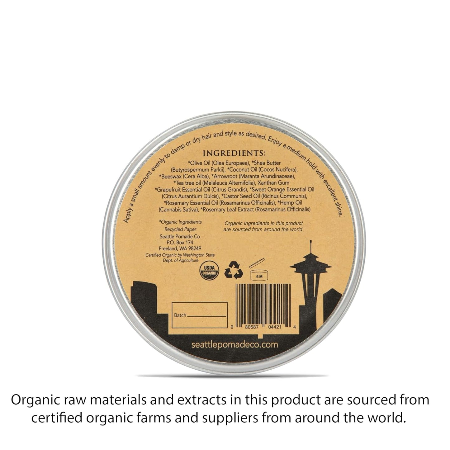 Seattle Pomade Co. USDA Certified Organic Pomade. Medium Hold & High Shine, Hair Styling Formula Non GMO, Made with organic materials from around the world.