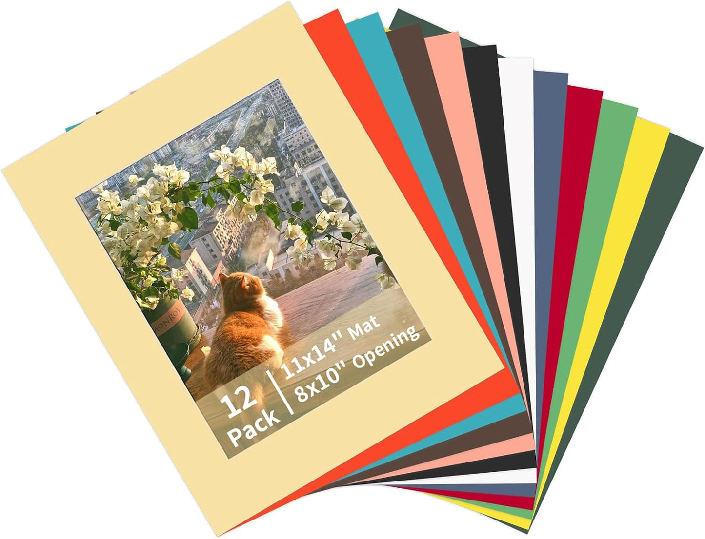 ZBEIVAN 12 Packs Mixed Colors 11x14 Picture Frame Mats for 8x10 Photos, Artworks and Prints, White Core Bevel Cut Frame Mattes