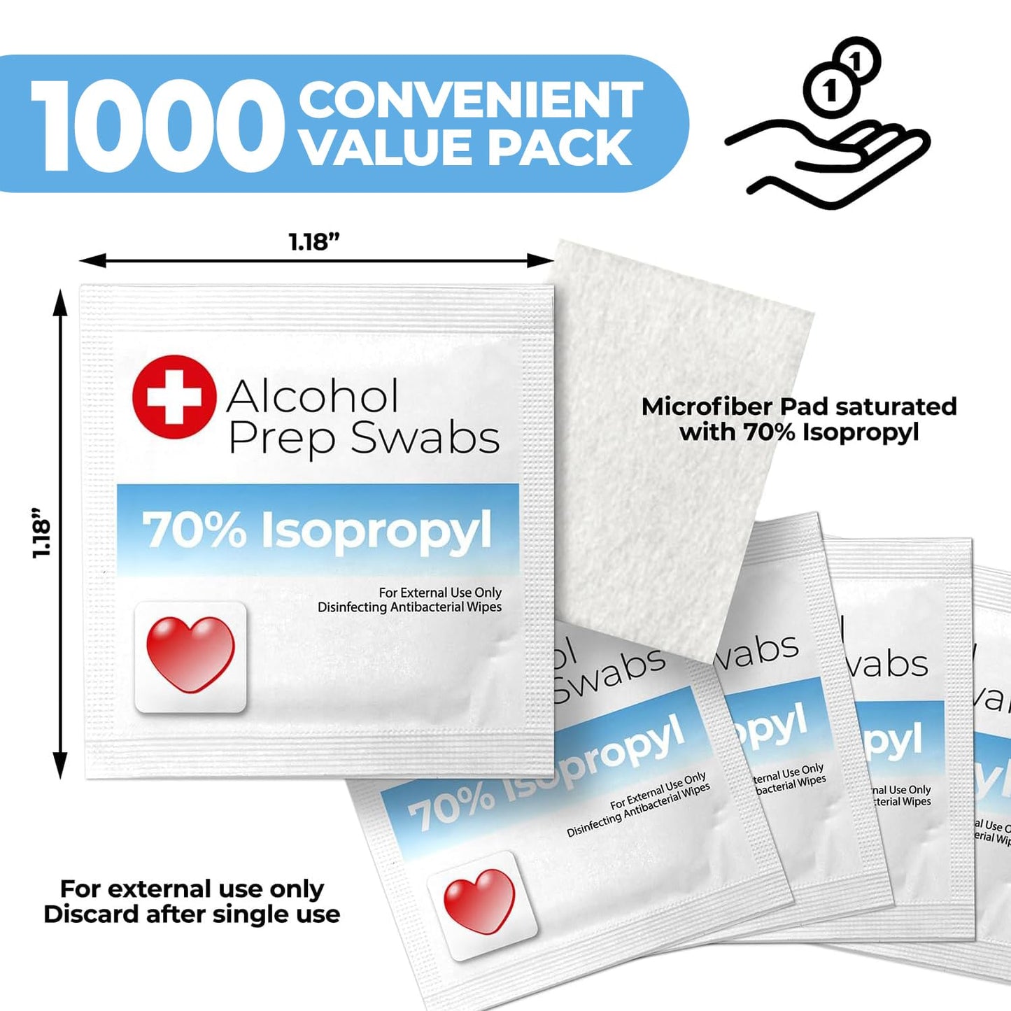 Alcohol Prep Pads - 70% Isopropyl Alcohol Wipes, 1000 Pack Individually Wrapped Alcohol Pads Bulk - Great for Home, Medical and First Aid Kits