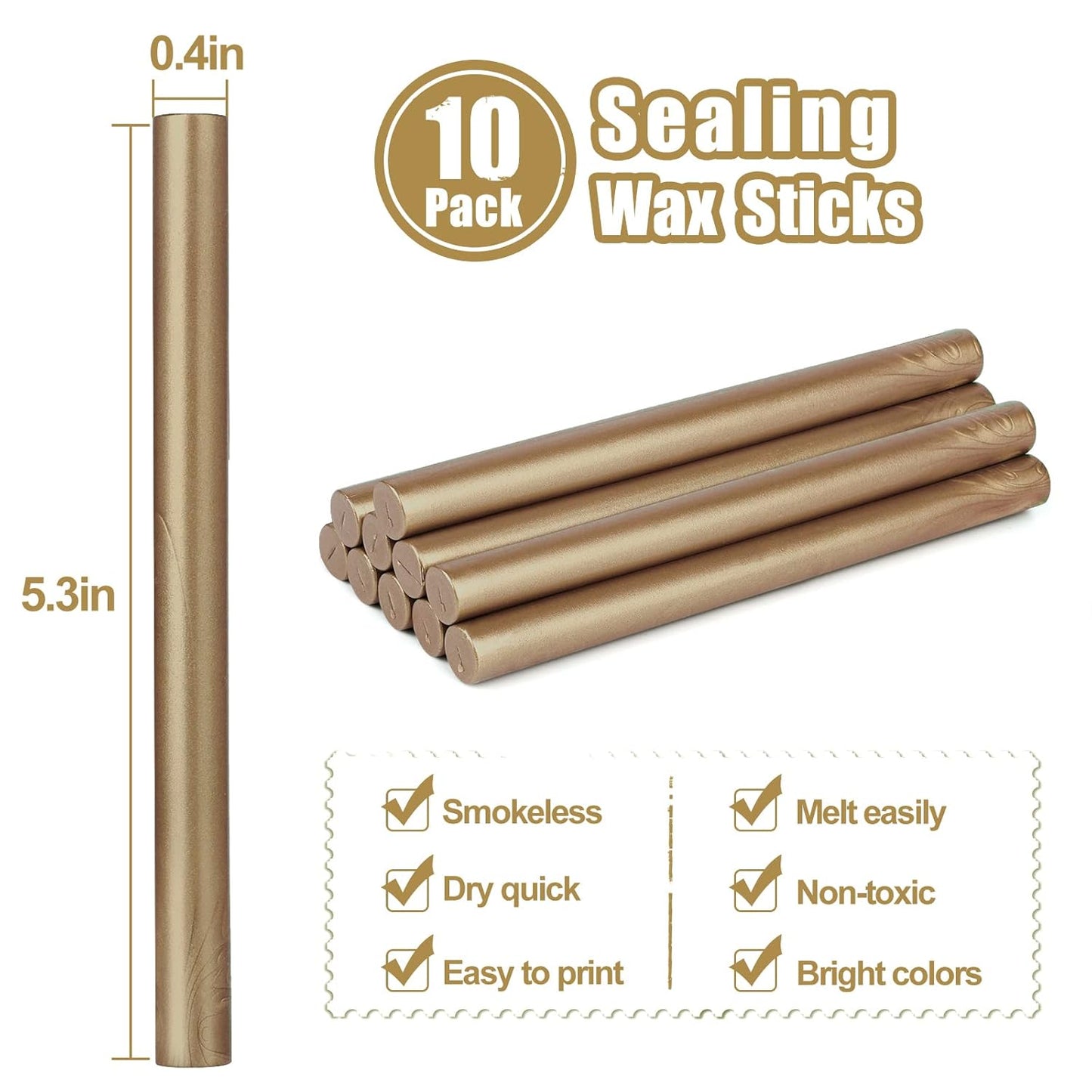Glue Gun Sealing Wax Sticks for Wax Seal Stamp - Metallic Champagne Gold, Great for Wedding Invitations, Cards Envelopes, Snail Mails, Wine Packages, Christmas Gift Ideas, Pack of 10