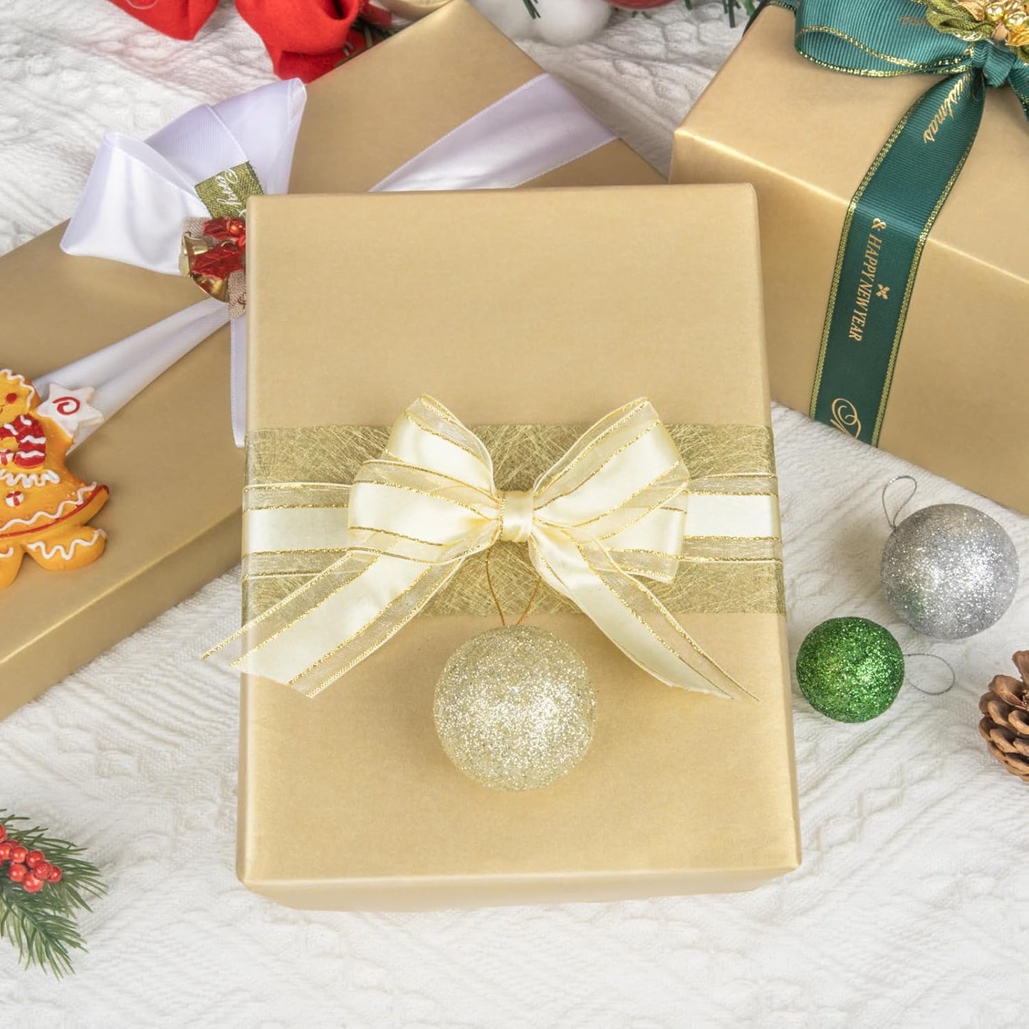 NESCCI Gold Matte Wrapping Paper,Solid Color Pearly-Lustre Paper,Gift Wrapping Paper,Perfect for Wedding,Valentine's Day,Birthday, Christmas,Baby Shower,DIY Bouquet (17 Inches X 32.8 Feet)
