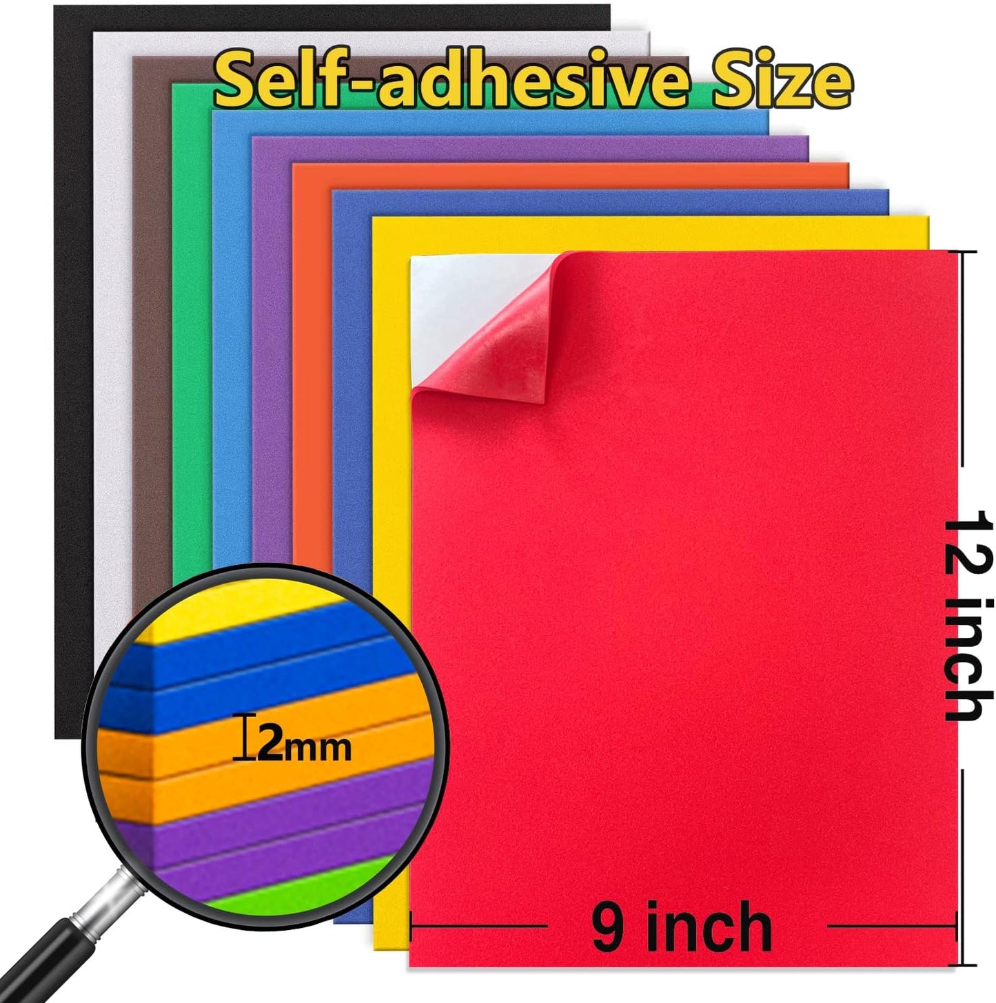 MEARCOOH Self Adhesive Foam Sheets, 10 Colors 9x12 Inch 2mm Sticky Eva Foam Paper for Crafts Cardmaking Photo Frames Classroom Scrapbooking Christmas Crafts (Multi-Color 10 Sheets)