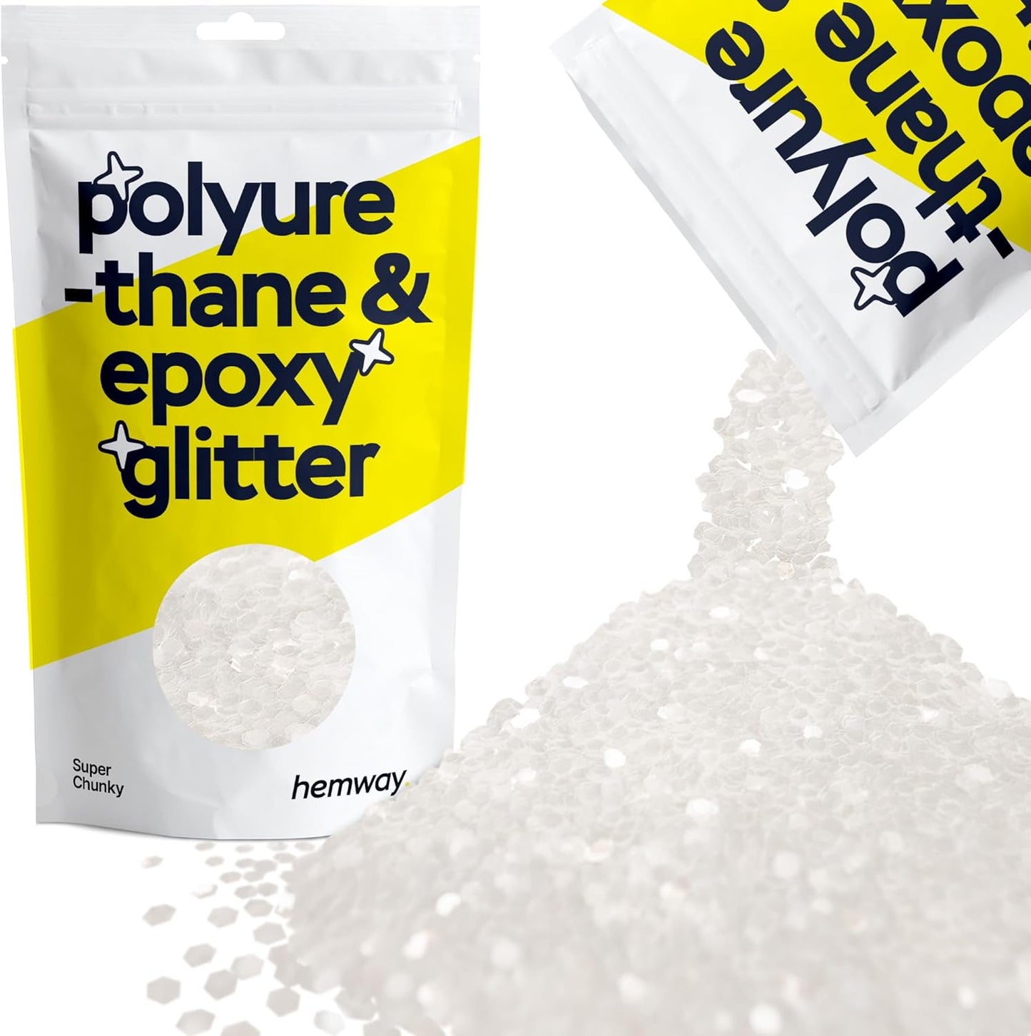 Hemway Glitter for Resin 100g White Iridescent Metallic Crystals for Epoxy Craft Super Chunky Flakes Tumblers Wax Melt