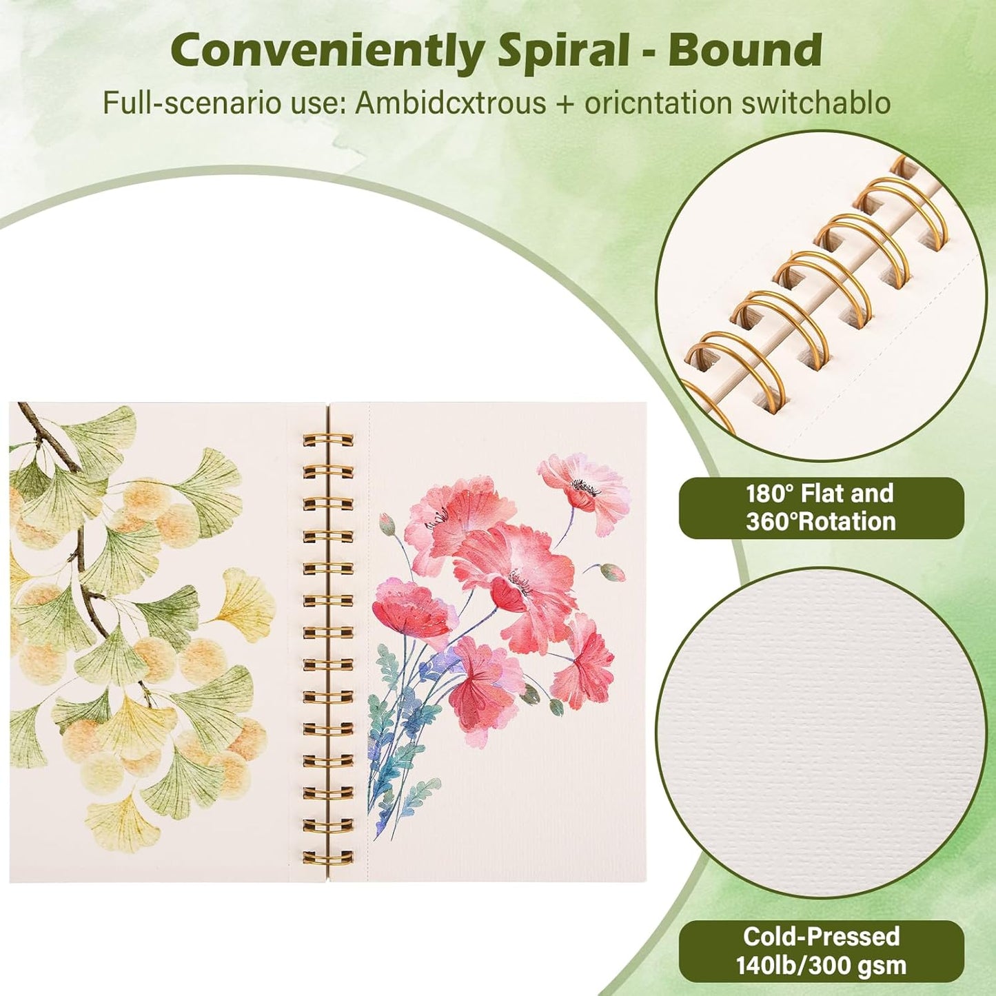 3-Packs Watercolor Paper Pad 3.5x5.5 Inch | 30 Sheets 140lb/300g,Spiral-Bound, Tear-Resistant & No-Bleed | Artist-Grade for Water Color Paper/Ink | Compact Travel Sketchbook (Adults, Students)
