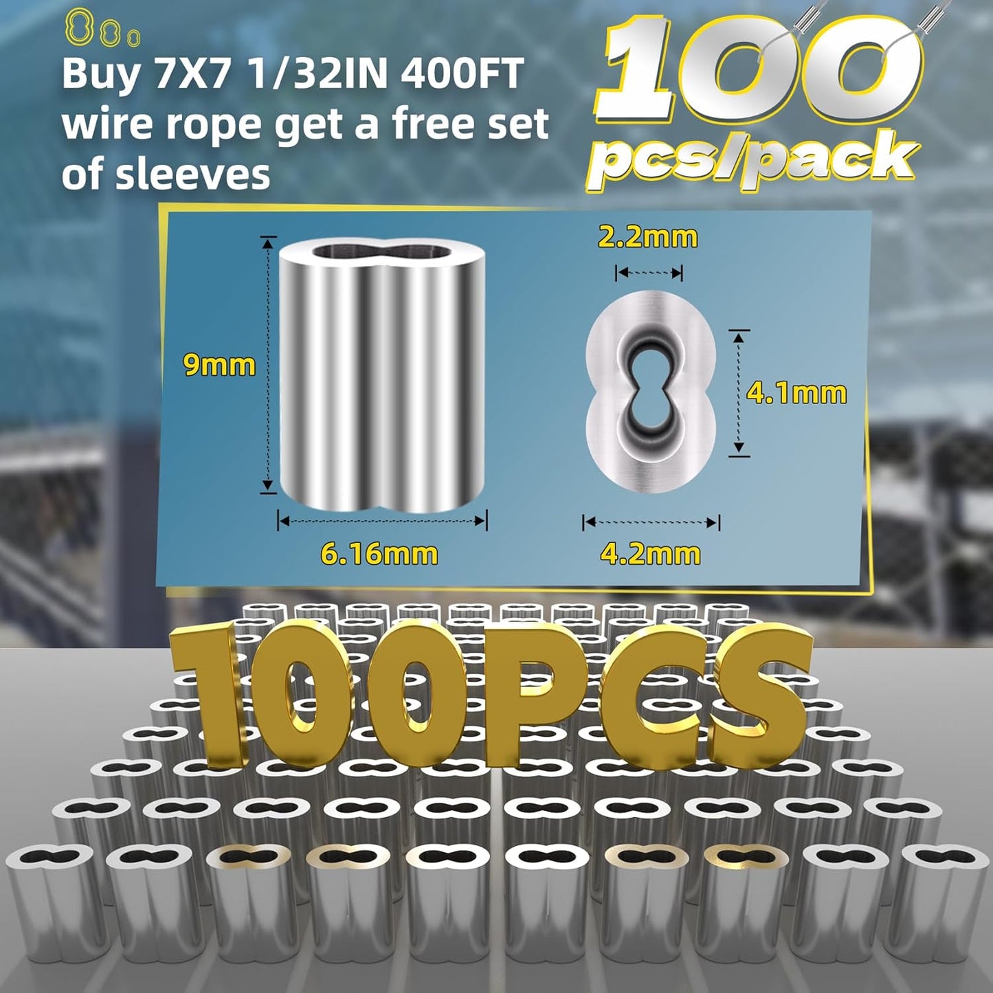 316 Stainless Steel Cable, 400FT 1/32IN Wire Rope with 100Pcs Aluminum Sleeves Stops, for String Lights Hanging, Clotheslines, Trellis Wire