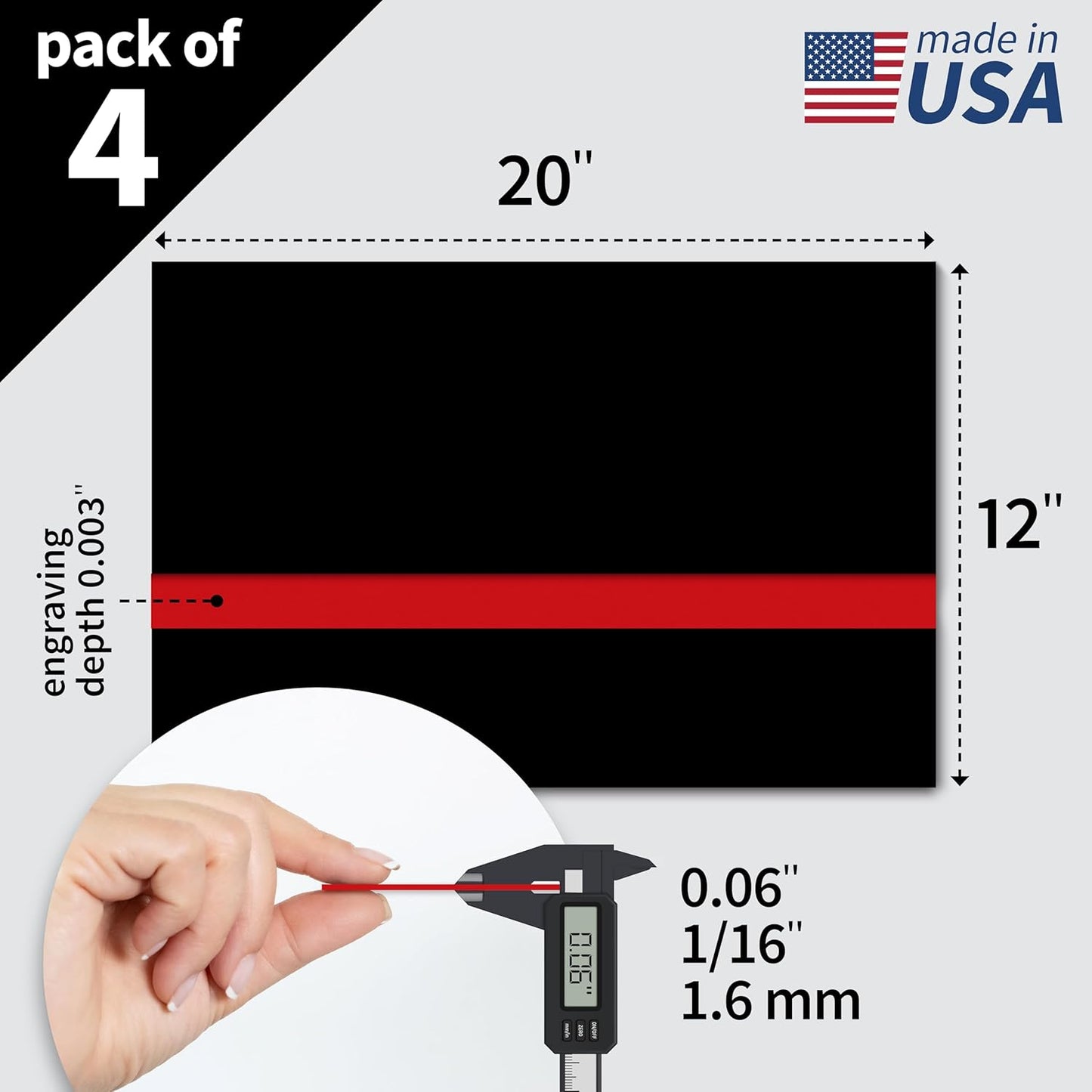 Trotec TroLase | 12"x20"x1/16", 4 Pcs | Black/Red | 2 Ply | Modified Acrylic | Laser Engraving Double Color Plastic Sheet | Engraving Blanks for Laser, Saw, Guillotine | Made in USA