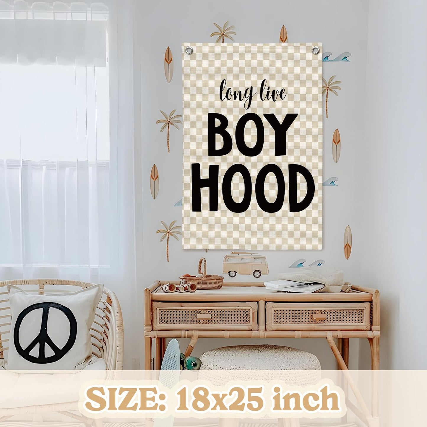 Boys Room Decor,Boys Room Wall Decor Hanging Flag Decor for Toddler Nursery,Playroom,Bedroom,Long Live Boyhood Canvas Banner 18x25 Inch